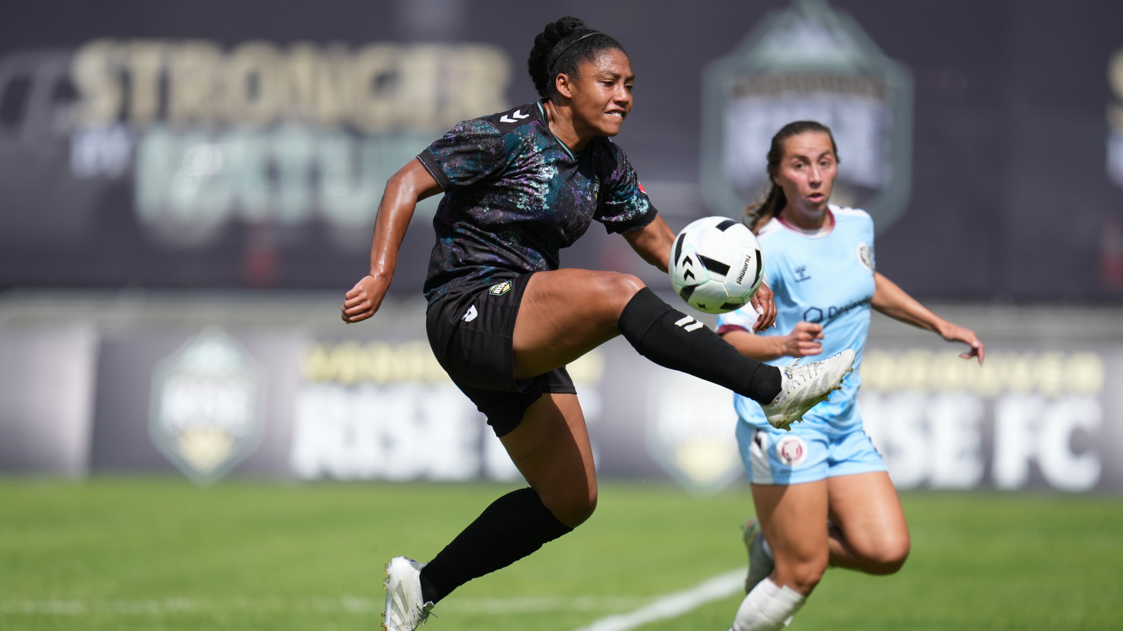 FILE - Vancouver Rise FC's Jessika Cowart (3) controls the ball during a NSL match against Toronto AFC in Burnaby, British Columbia, June 28, 2026. (AP Photo/Abbie Parr, File)