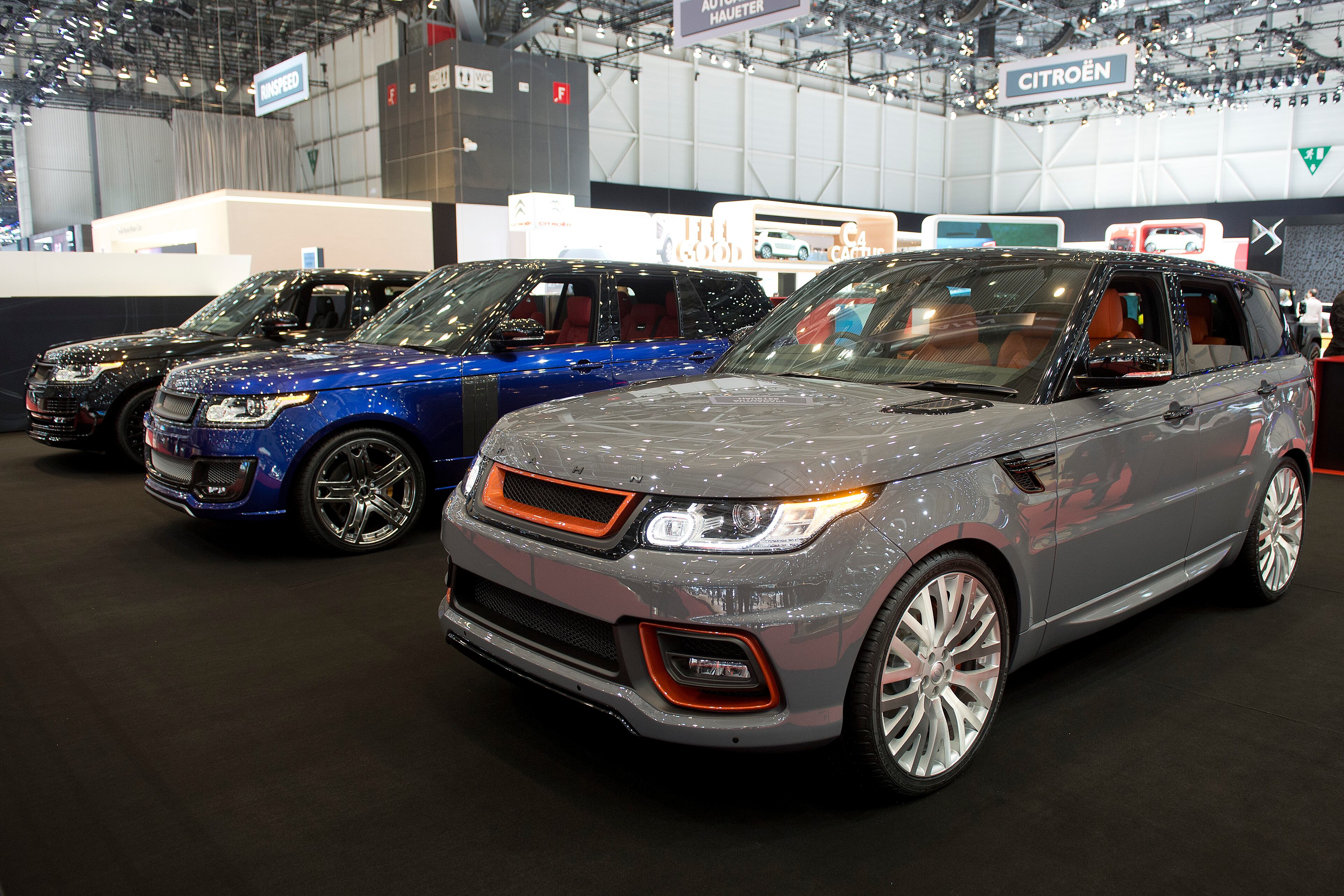 The New Range Rover Kahn Evoque RS250 Volcanic Rock Edition is shown during the press day at the 84th Geneva International Motor Show in Geneva, Switzerland, Wednesday, March 5, 2014. (AP Photo/Keystone, Sandro Campardo)