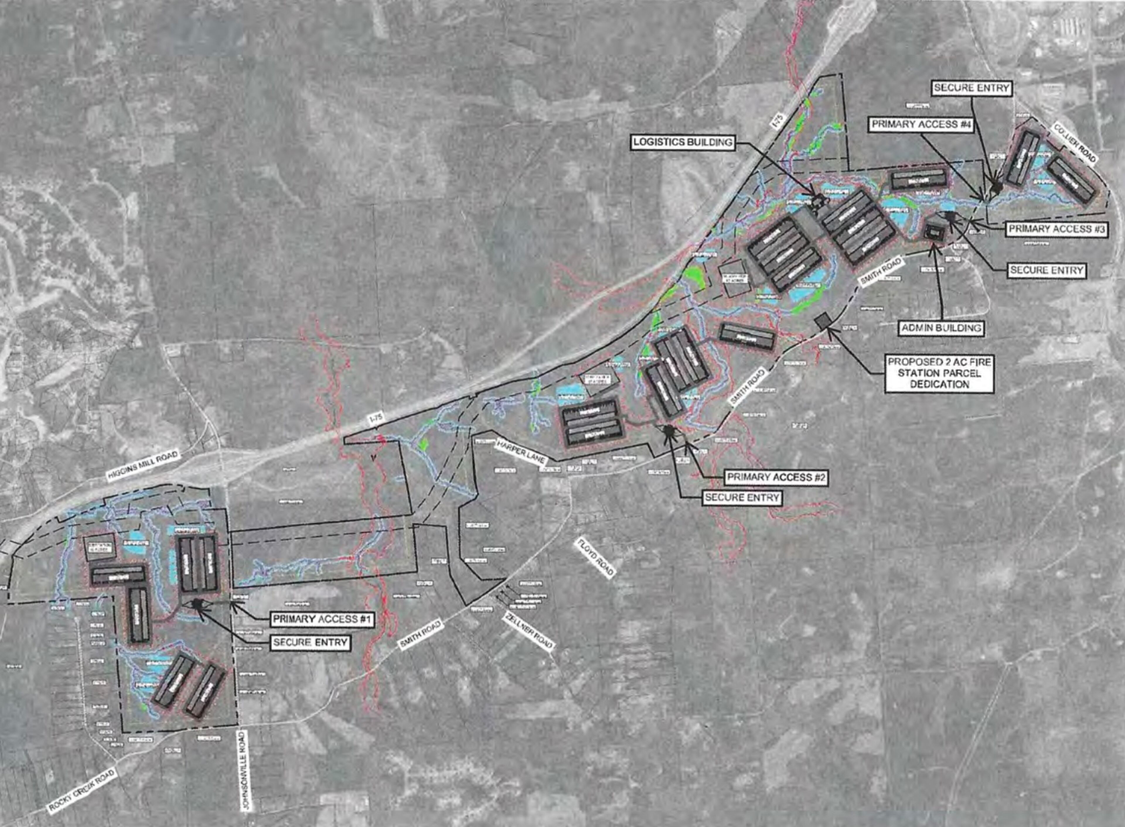 This is a site map of the proposed Forsyth Technology Campus in Monroe County along I-75. (Courtesy Trammell Crow Co.)