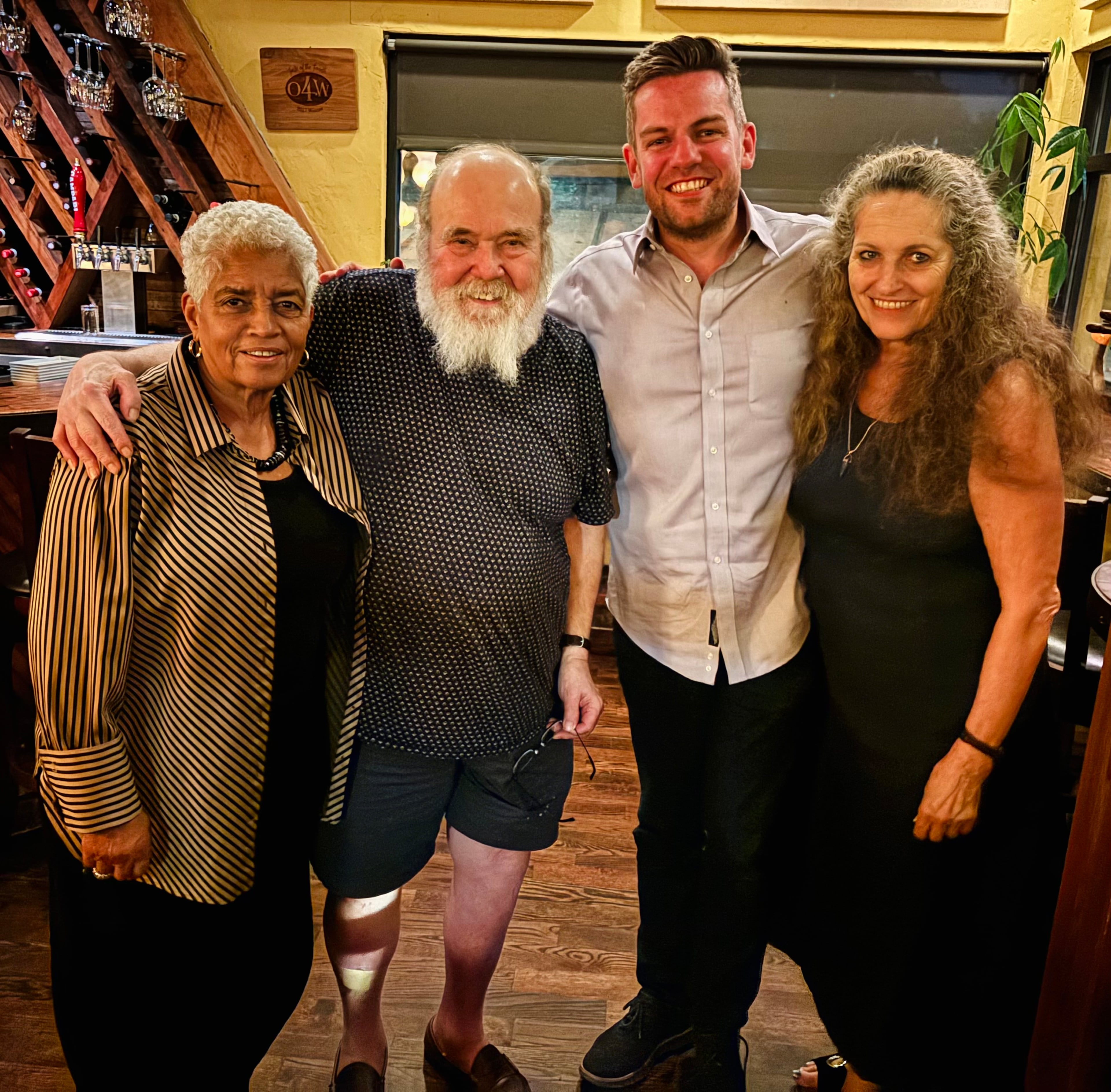 Tom Houck (second from left) would gather quarterly with his friends, former Atlanta mayor Shirley Franklin (left), Atlanta city councilman Matt Westmoreland and Atlanta journalist Maria Saporta. This was their final meeting in August of 2026 at Amano in Old Fourth Ward. (Courtesy of Maria Saporta)