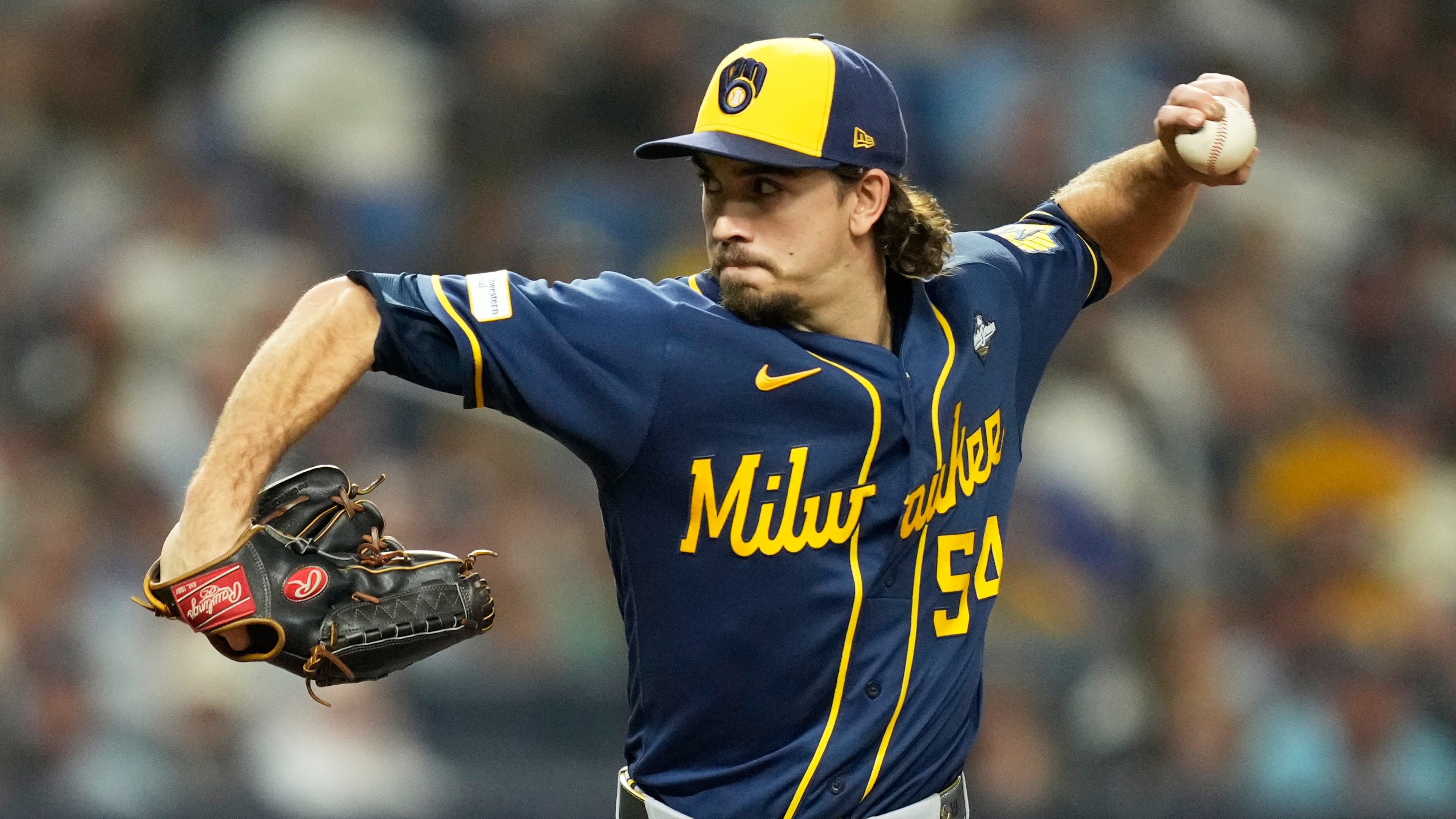 Milwaukee Brewers pitcher Robert Gasser throws during the sixth inning of Game 3 of baseball's World Series, Monday, Oct. 26, 2026, in St. Petersburg, Fla., between the Milwaukee Brewers and the Tampa Bay Rays. (AP Photo/Ashley Landis)