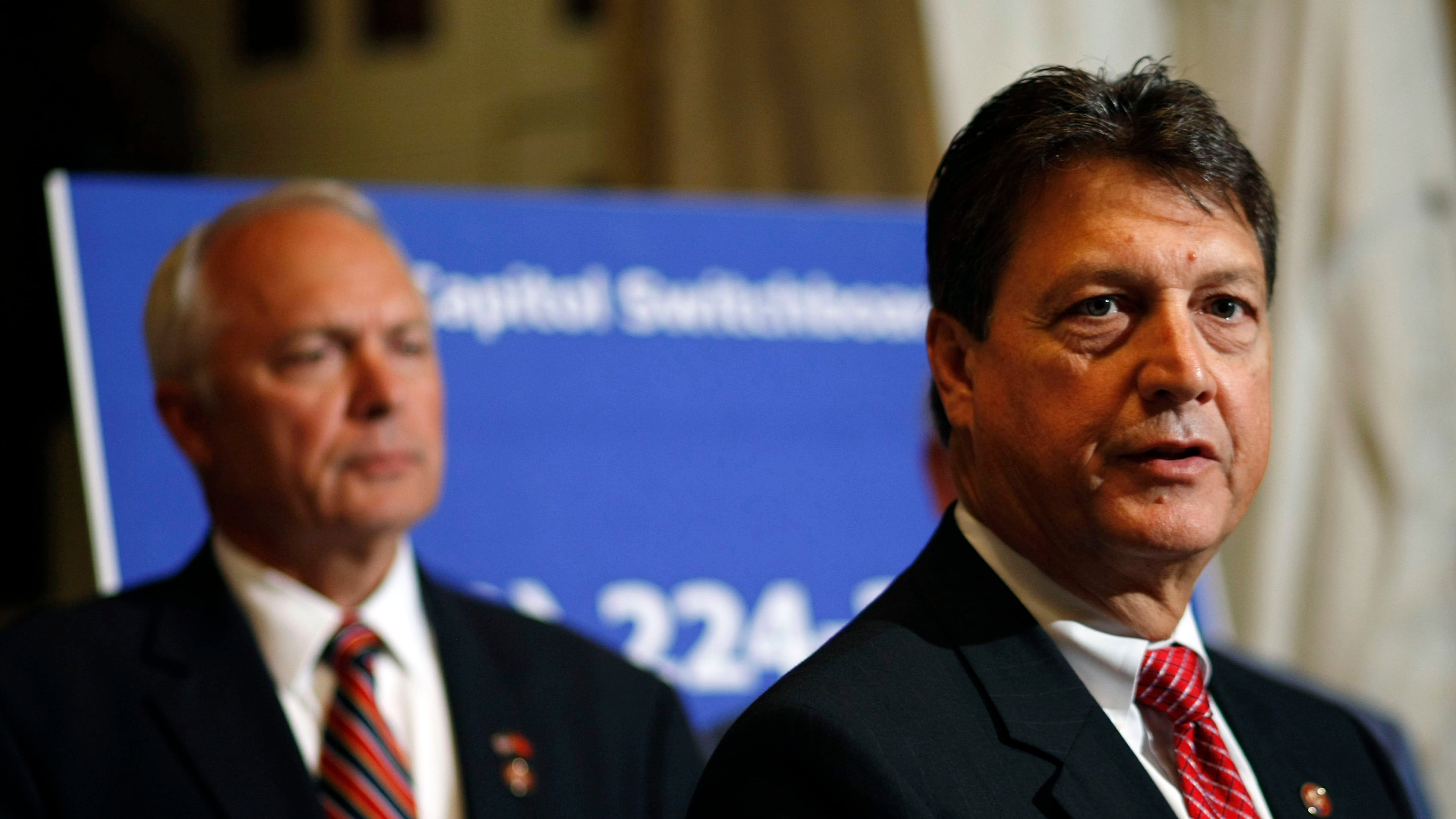 Rep. Lynn Westmoreland, R-Ga., right, during a news conference on Capitol Hill. (AP Photo/Pablo Martinez Monsivais)