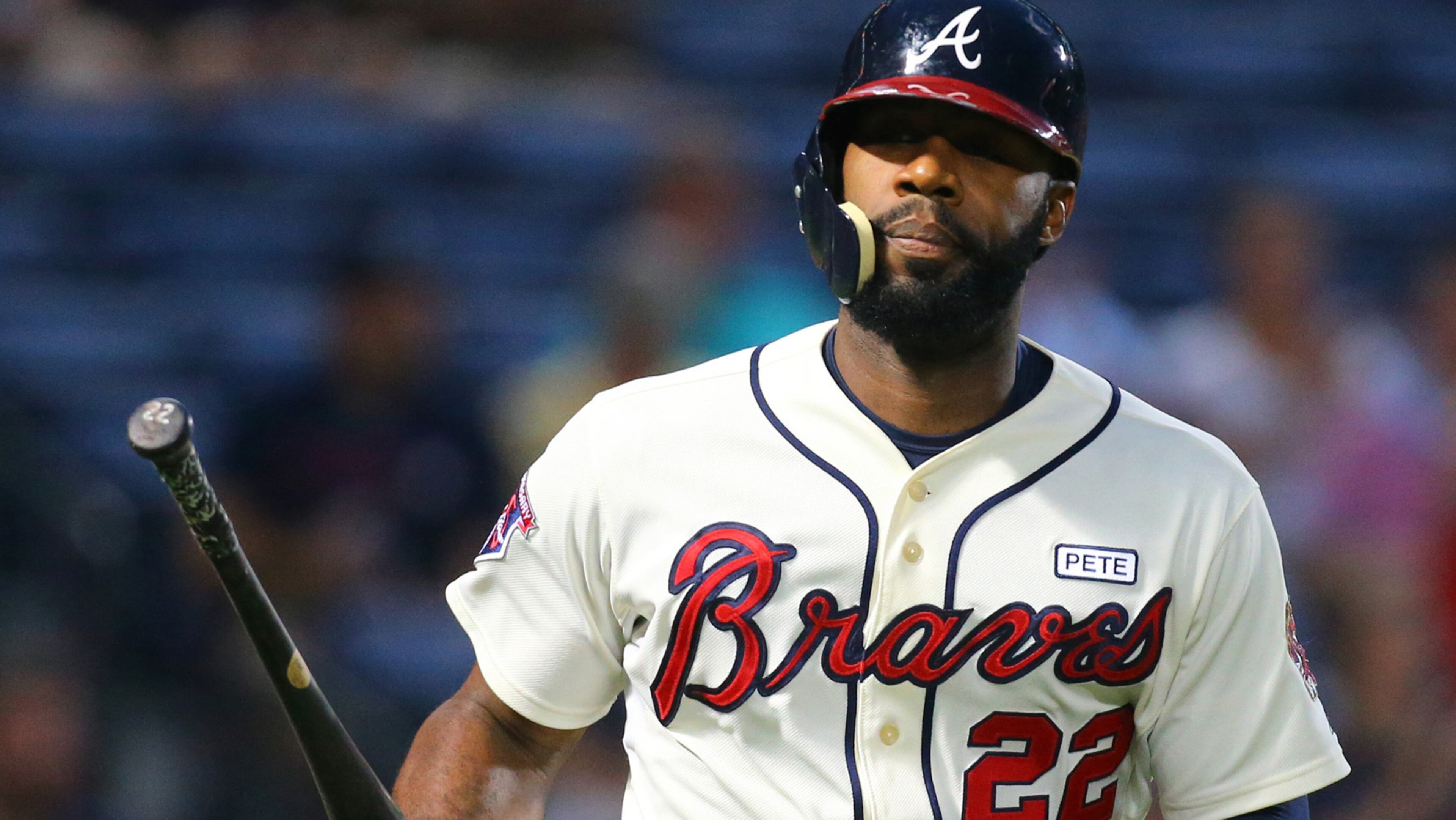 081014 ATLANTA: Braves Jason Jeyward draws a walk during the second inning against the Nationals in a MLB game on Sunday, August 10, 2014, in Atlanta. CURTIS COMPTON / CCOMPTON@AJC.COM
