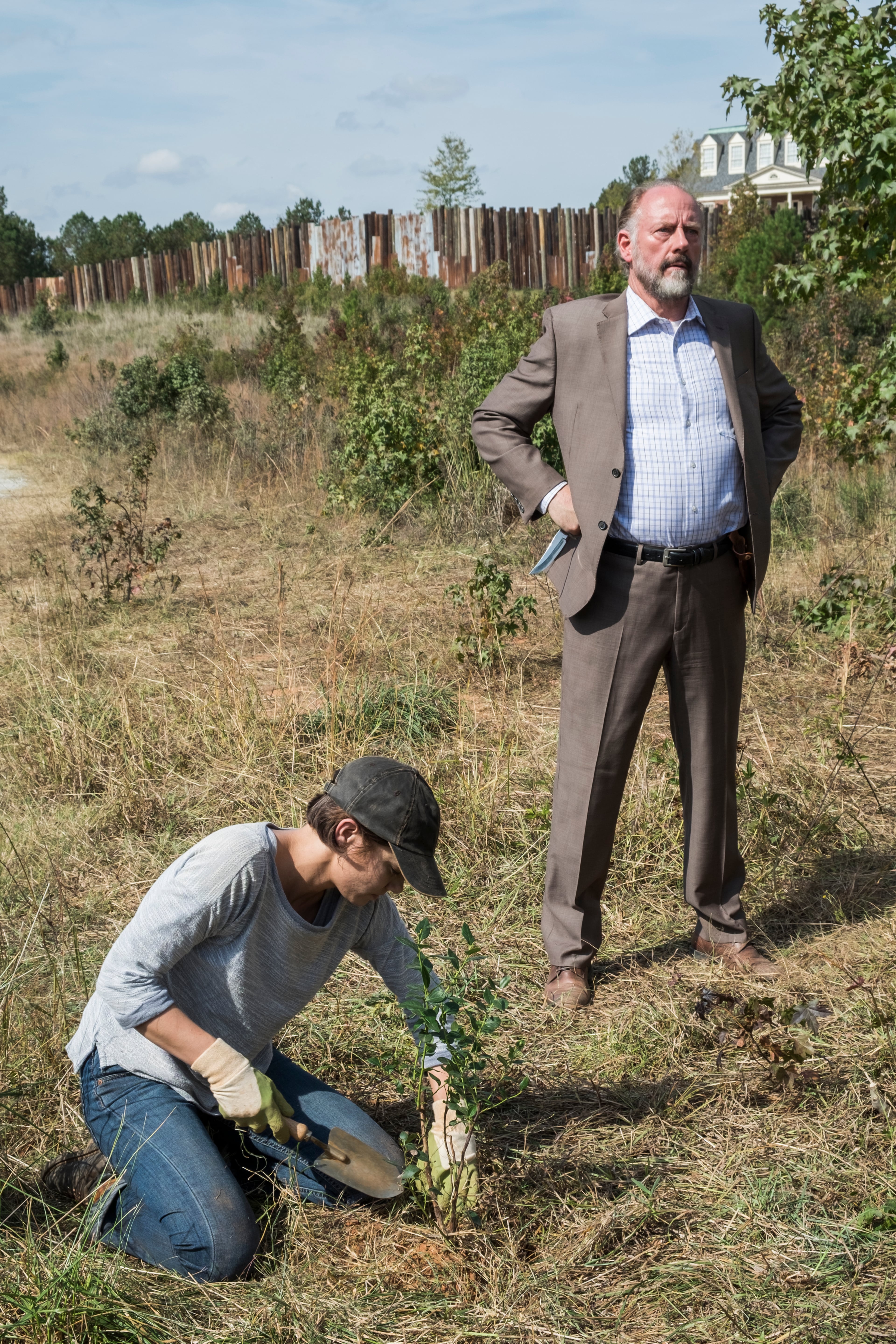 Lauren Cohan as Maggie Greene, Xander Berkeley as Gregory on the Raleigh Studios Atlanta studio lot that AMC just purchased. Photo Credit: Gene Page/AMC
