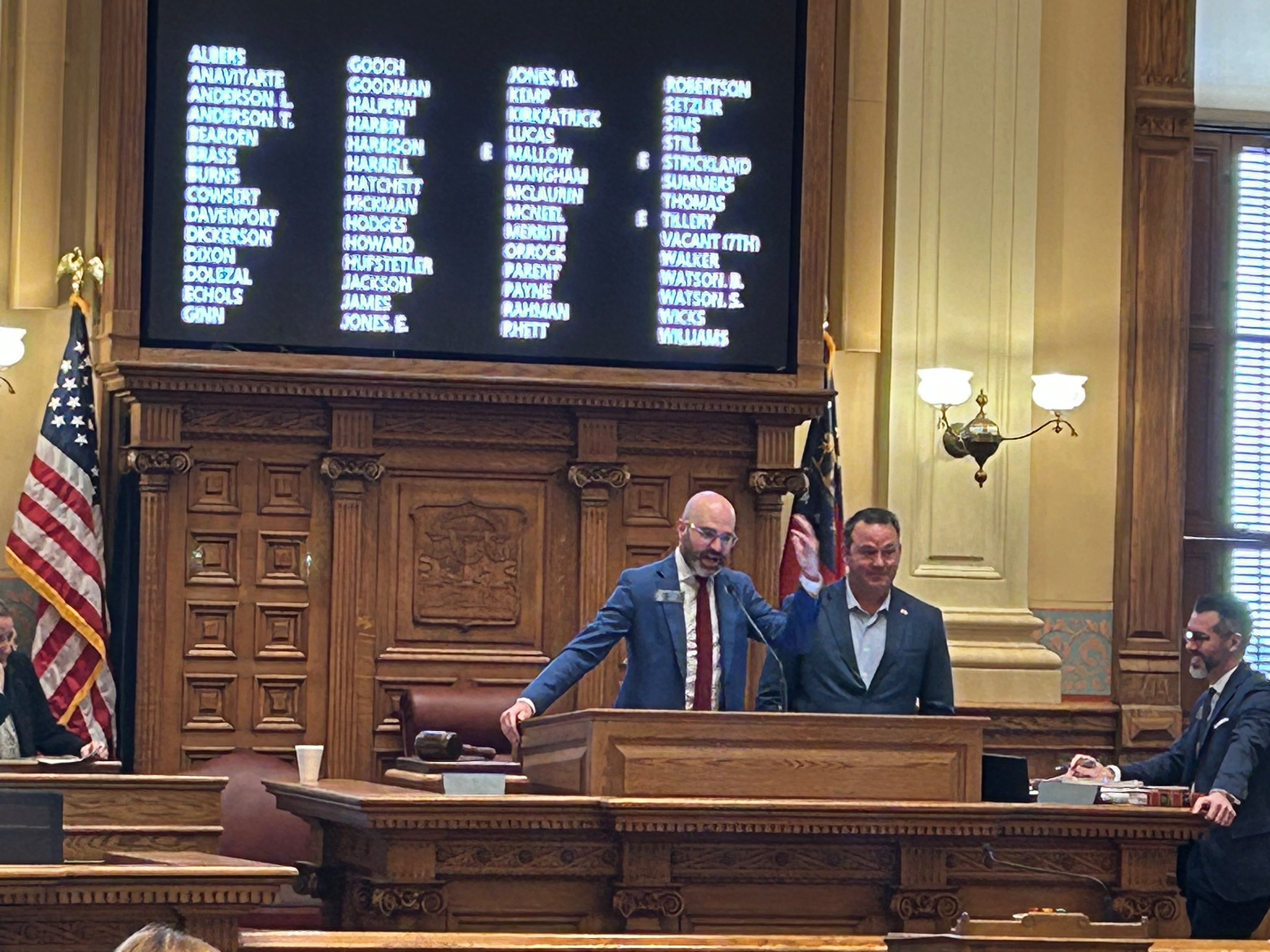 State Sen. Josh McLaurin, the Democratic nominee for lieutenant governor, presides over the state Senate during a special legislative session at the Capitol in Atlanta on Tuesday, June 23, 2026. (David Wickert/AJC)