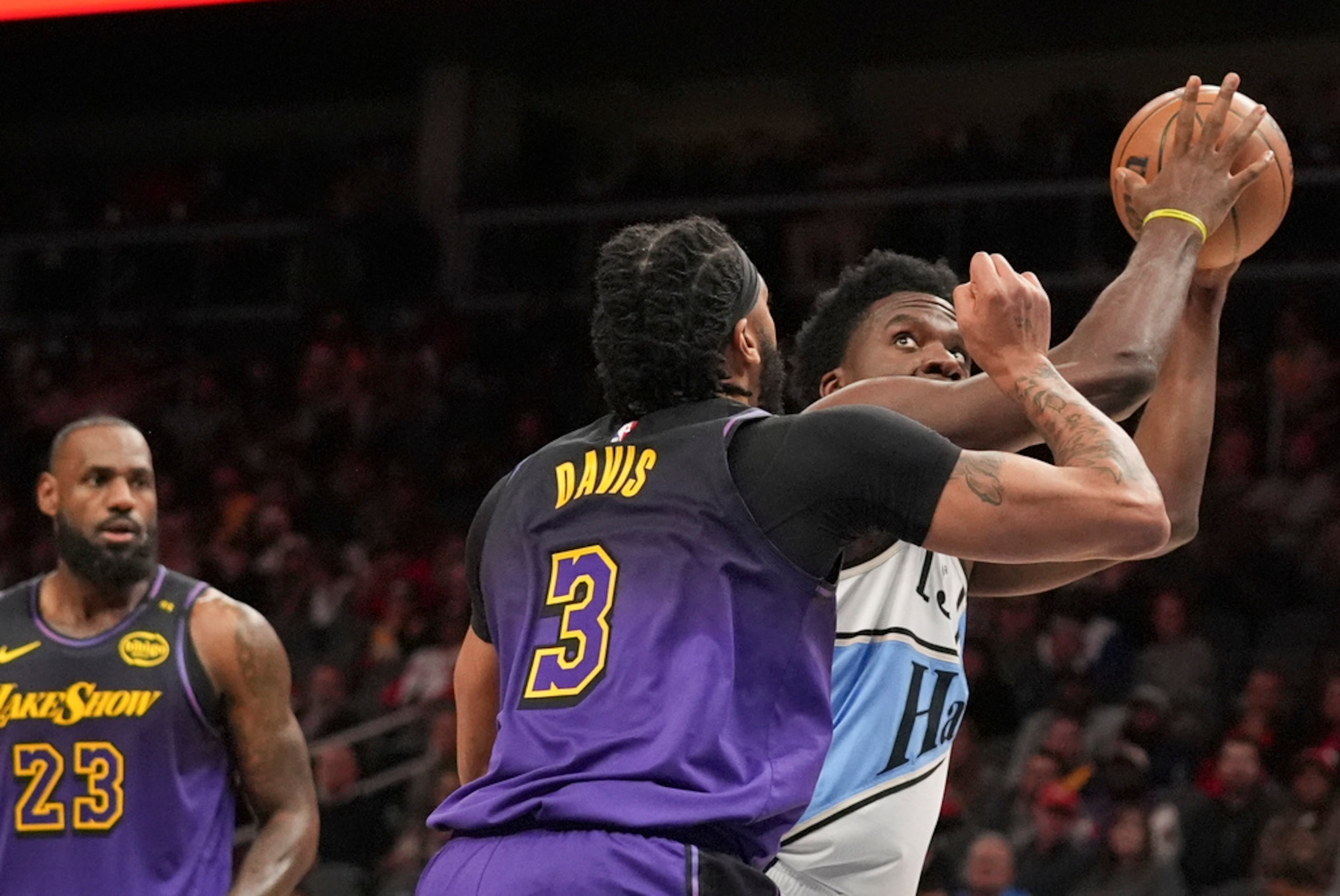 Atlanta Hawks forward Jalen Johnson (1) looks for an opening. (AP Photo/Brynn Anderson)