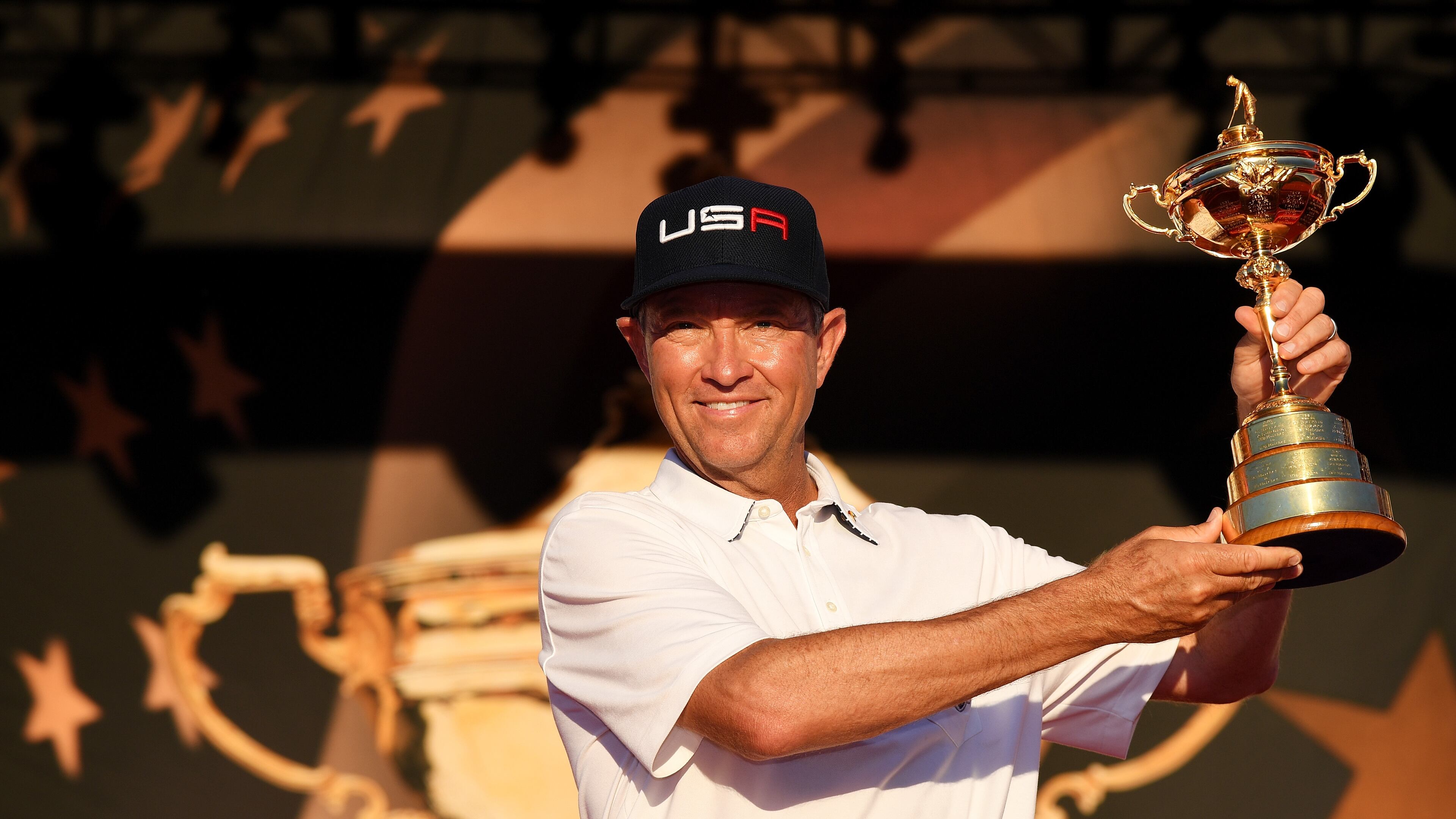 Yeah, it has been a good year for Sea Island's Davis Love - here holding the Ryder Cup his U.S. team finally recaptured this year at Hazeltine. (Ross Kinnaird/Getty Images)