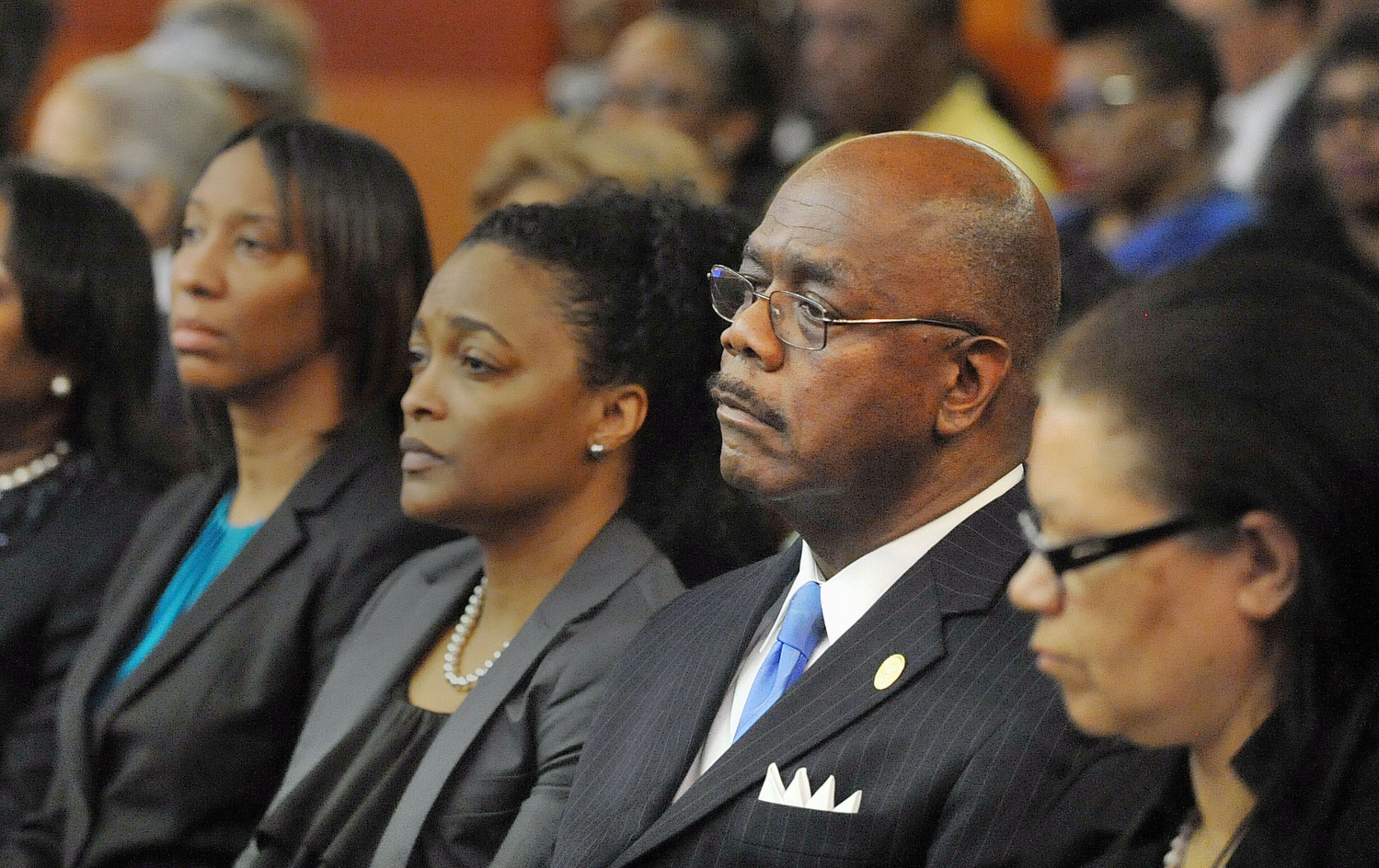 THE BOSS IS WATCHING--MARCH 18, 2015 ATLANTA Fulton County District Attorney Paul Howard (2nd from right) listens as Senior ADA Clint Rucker gives the state's final arguments Wednesday afternoon. Closing arguments conclude with the final defense statements in the Atlanta Public Schools test-cheating trial before Judge Jerry Baxter in Fulton County Superior Court, Wednesday, March 18, 2015. (Atlanta Journal-Constitution, Kent D. Johnson, Pool)