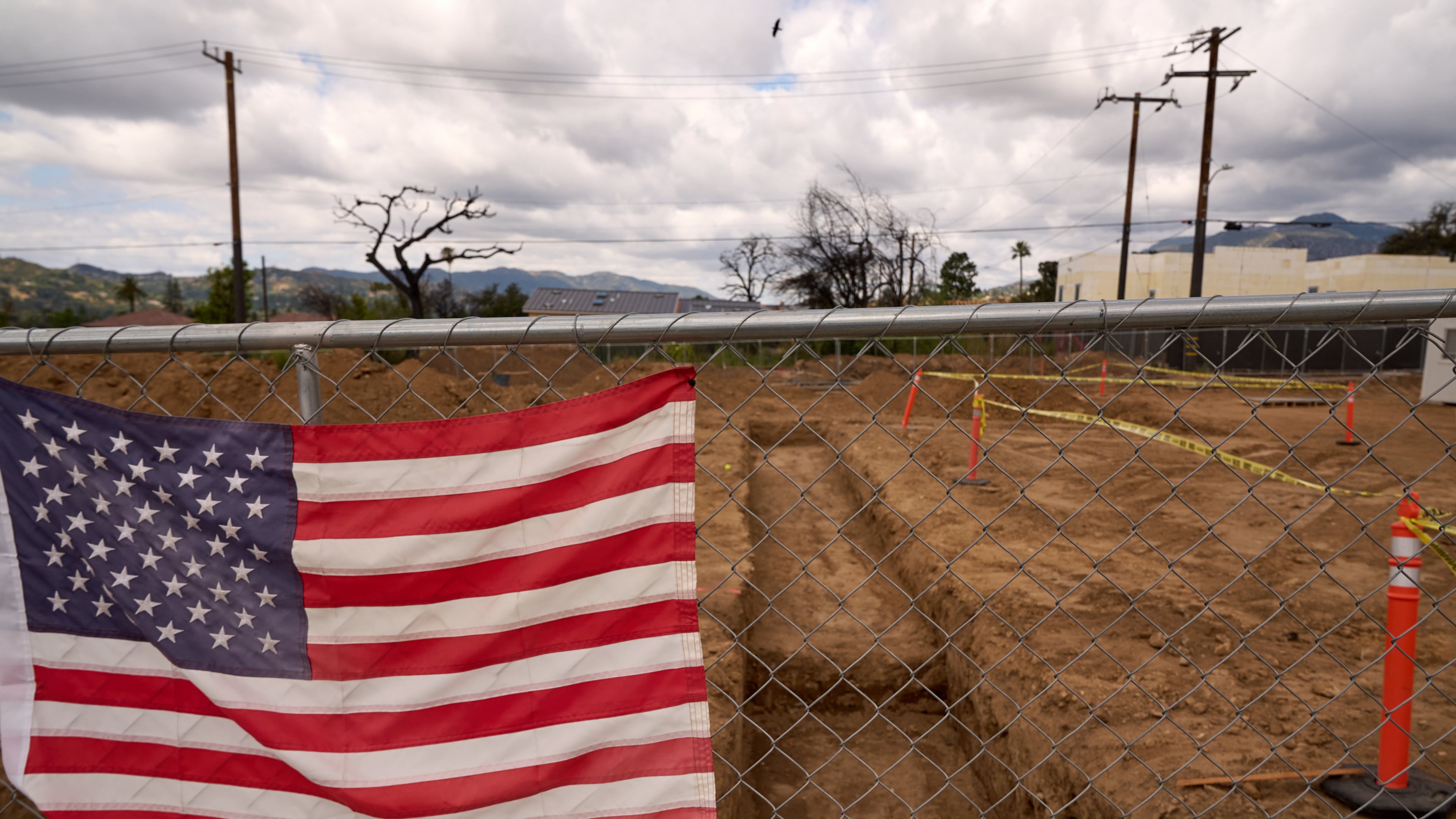 The new foundation for the Fountain of Life Nazarene Church is seen in Altadena, Calif., April 26, 2026. (AP Photo/Damian Dovarganes)