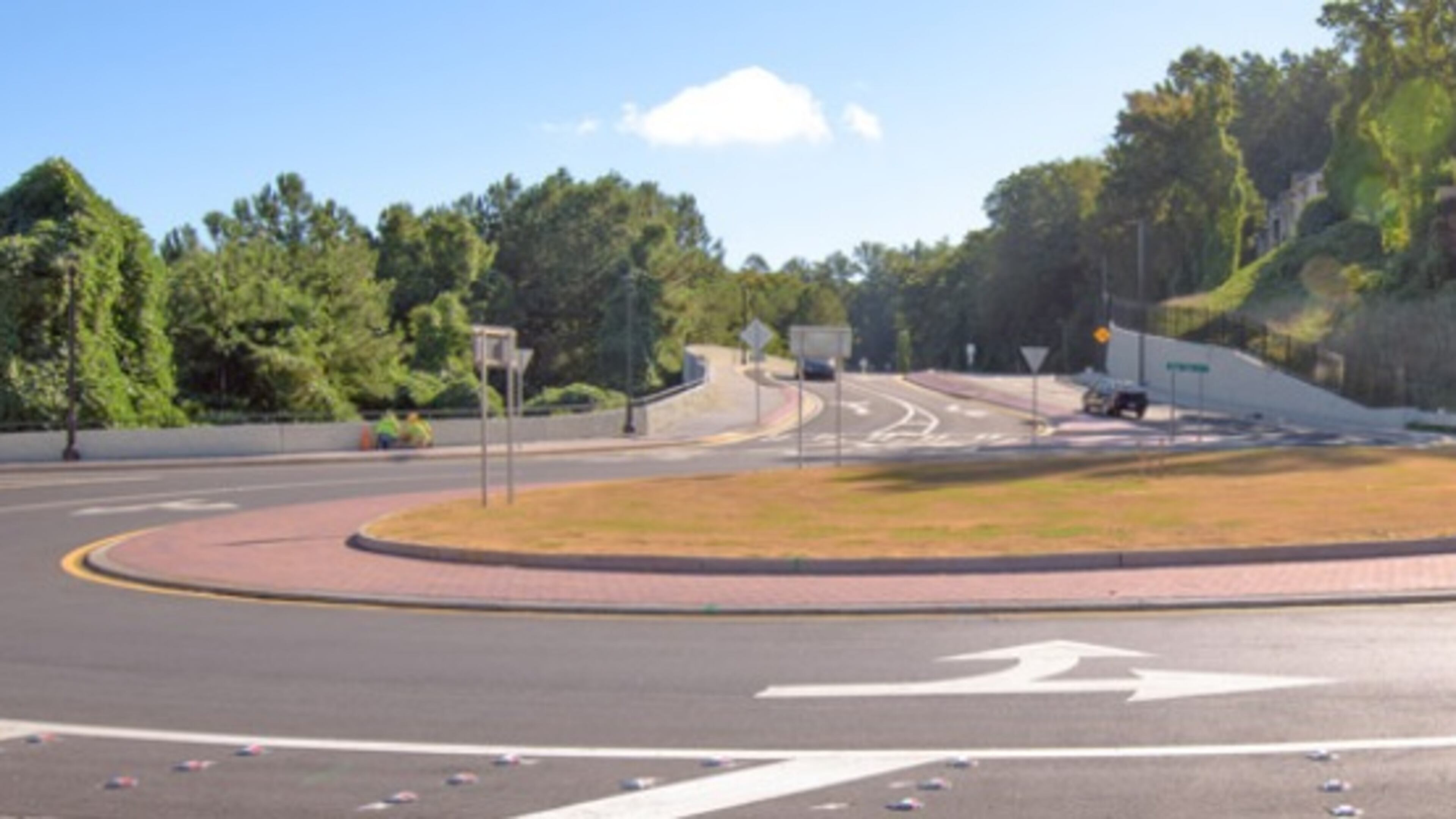 The South Barrett Reliever roundabout, shown here, is among the Cobb transportation designs receiving state awards in November. Other projects were the Concord Road Covered Bridge rehabilitation and Interstate North Parkway and Interstate North Circle roadway and pedestrian improvements. Courtesy of Town Center Community Improvement District