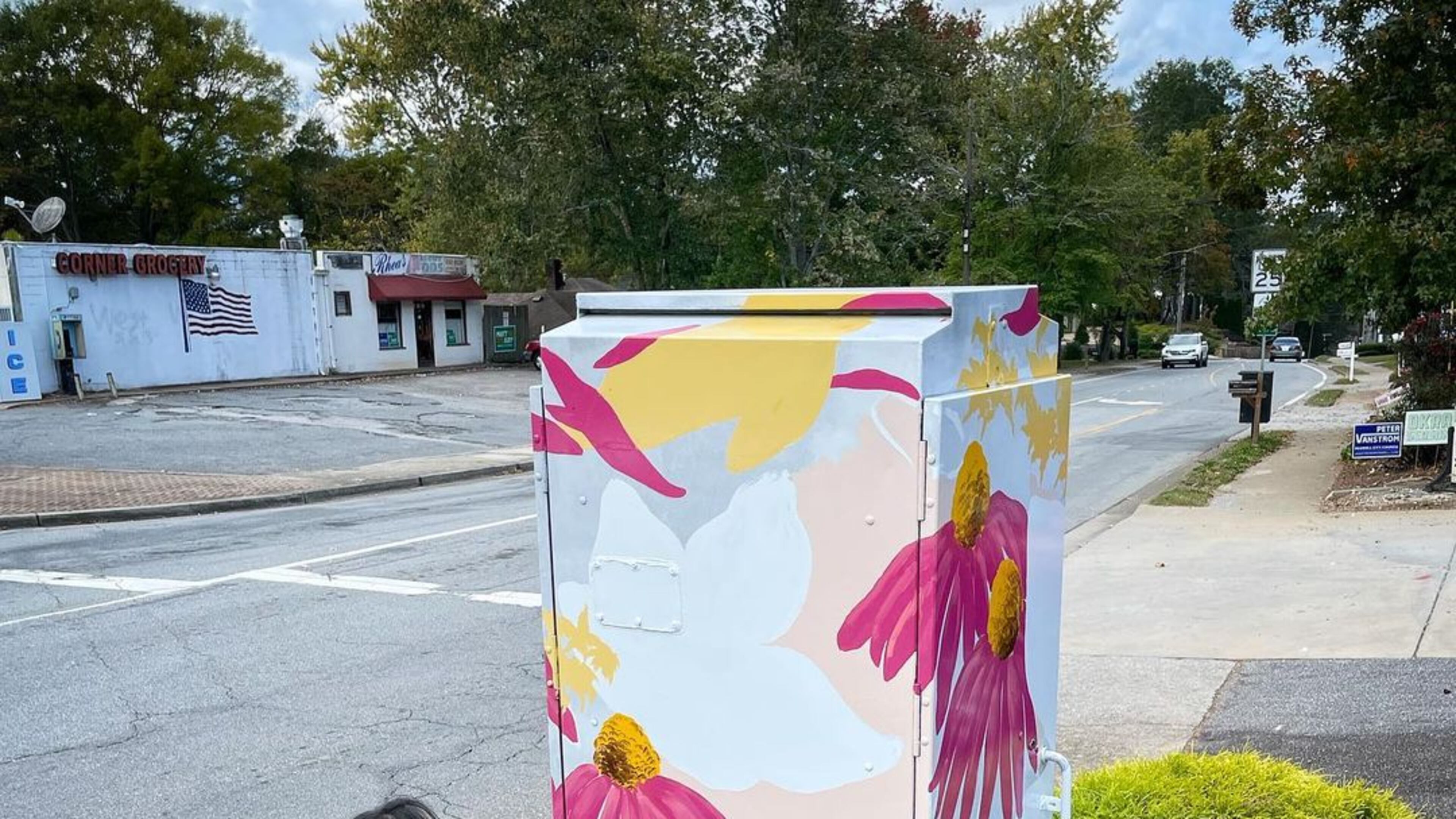 In Dec. 2021, Christina Kwan completed a beautiful mural on a utility box at the corner of Woodstock and Canton Road in Roswell. (Courtesy Roswell Arts Fund)