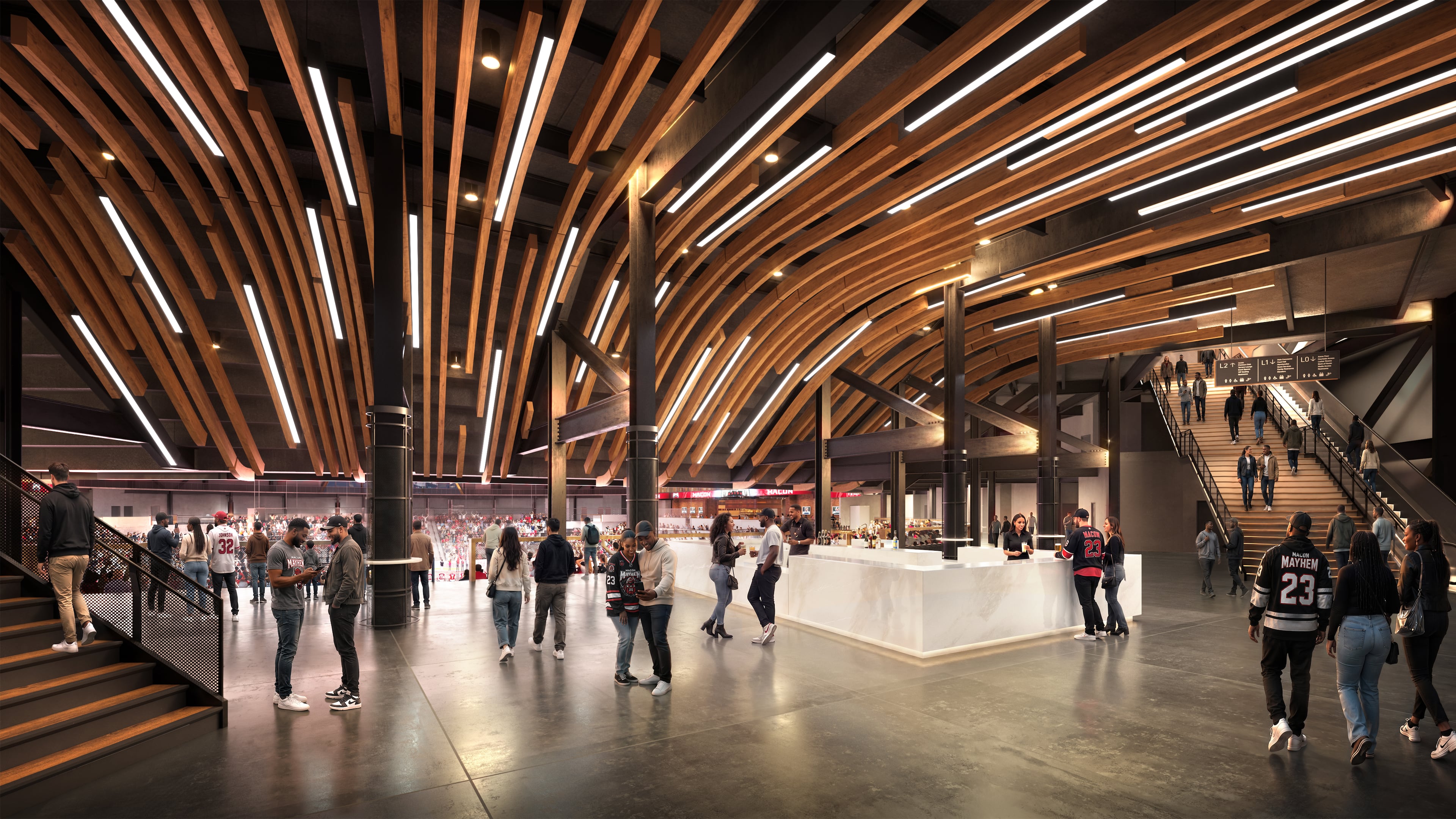 Rendering of planned interior of Macon's new arena, which is expected to open in summer 2028. (Macon-Bibb County)
