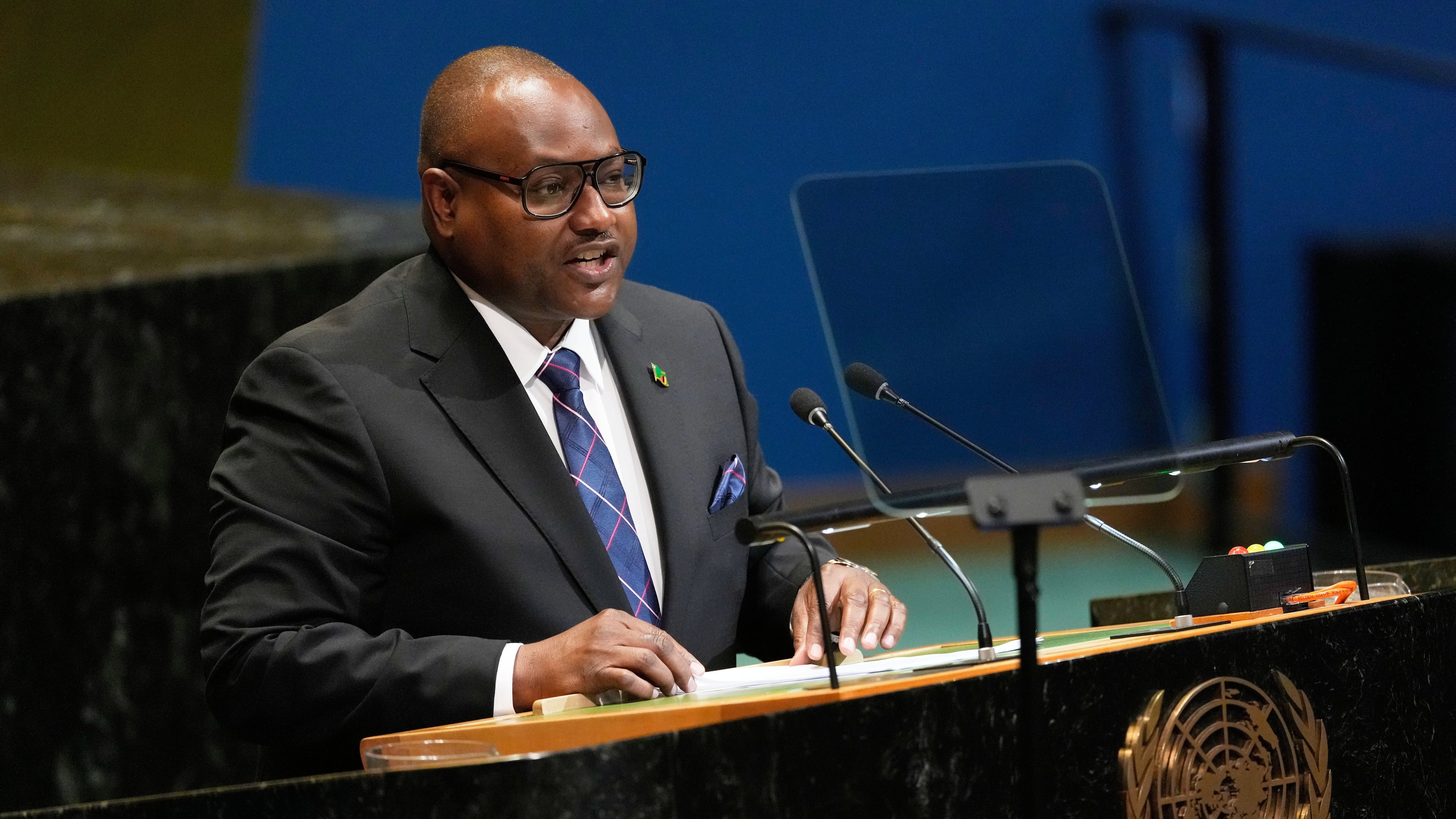 FILE - Mulambo Hamakuni Haimbe, Minister for Foreign Affairs of Zambia, addresses the 80th session of the United Nations General Assembly at United Nations headquarters, Monday, Sept. 29, 2025. (AP Photo/Seth Wenig, File)