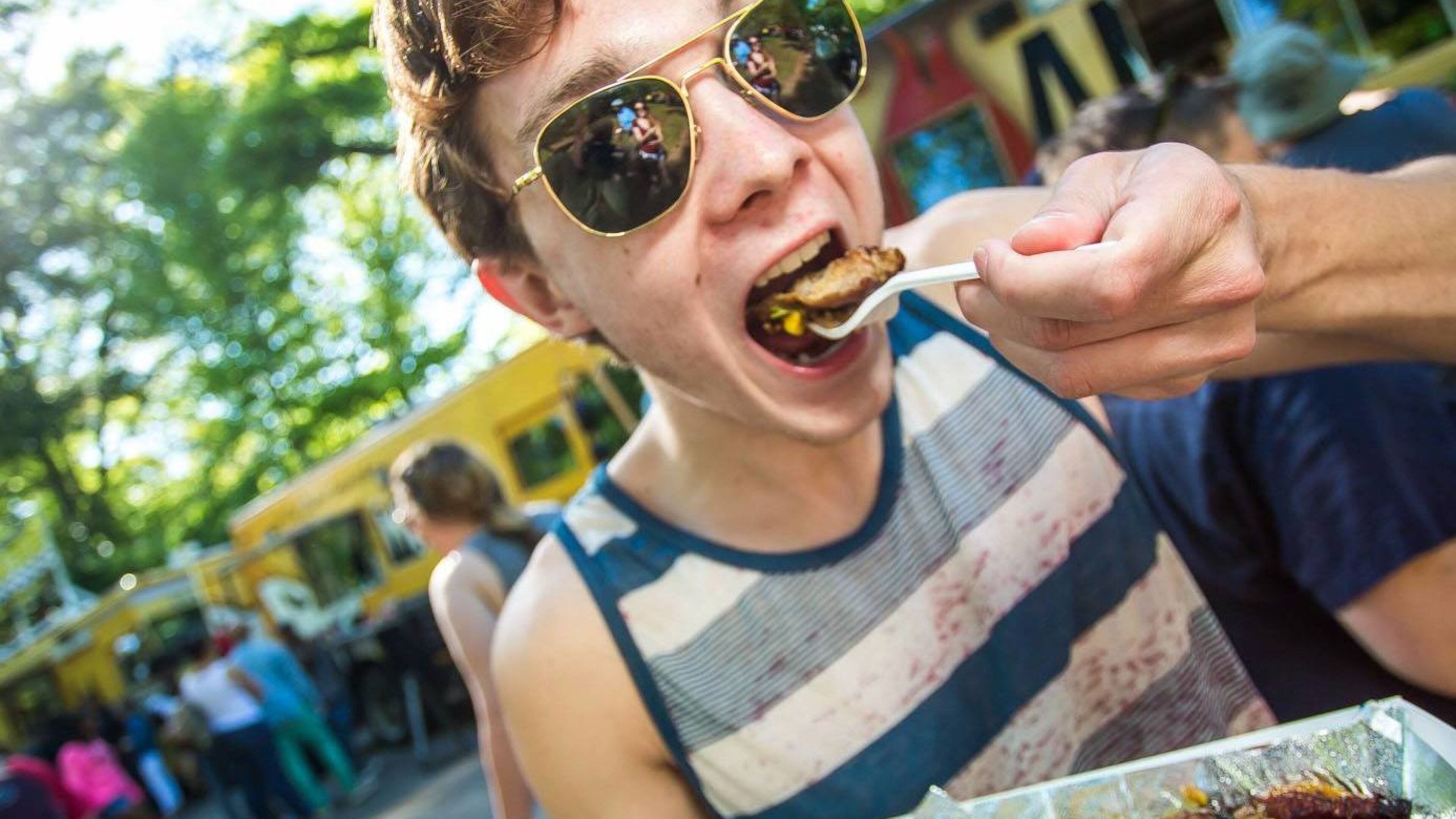 Food O Rama Grant Park attendee munches on food at the event on April 1.