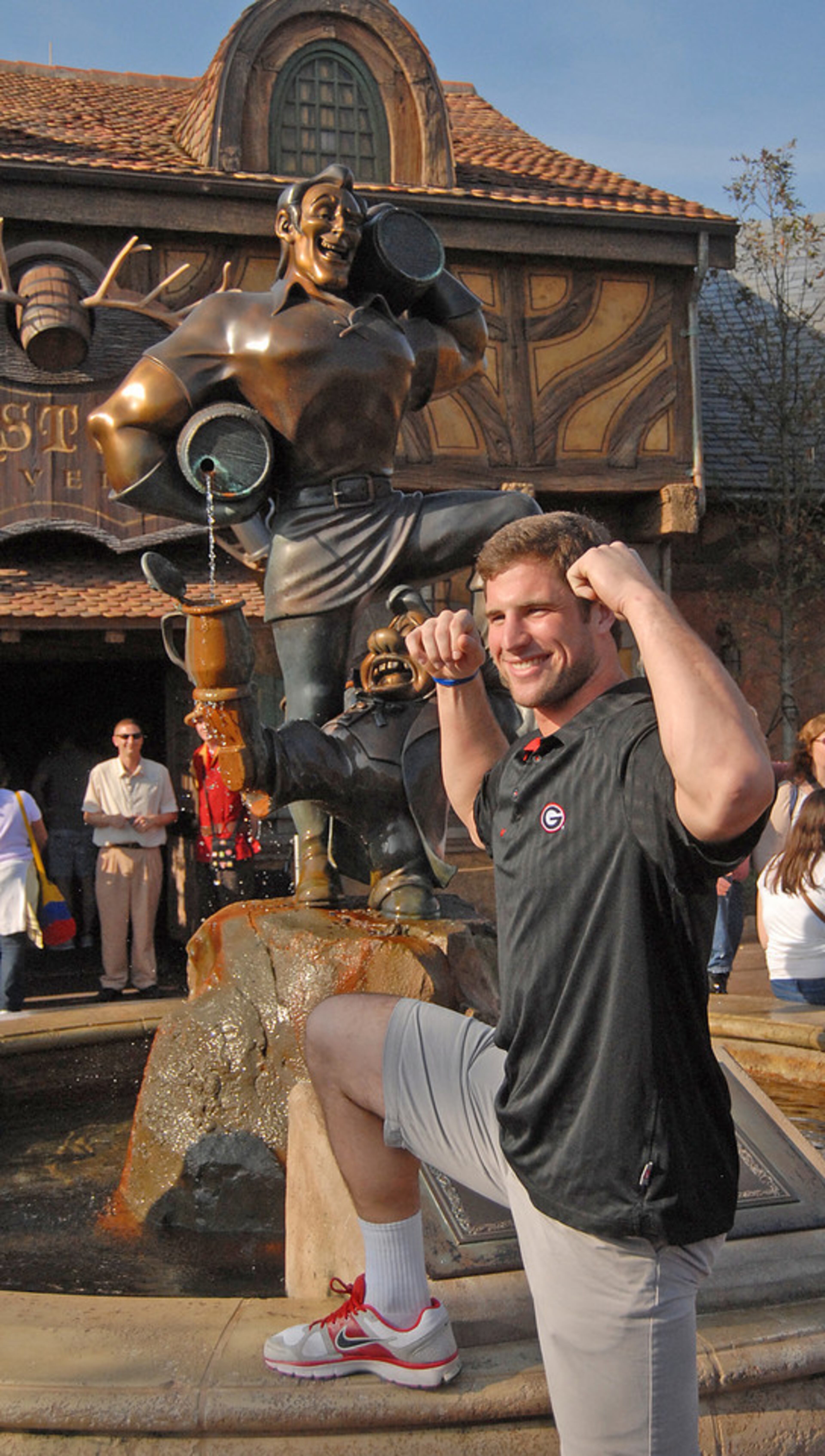 Tight end Arthur Lynch matched muscles with Disney's 'Beauty and the Beast's muscleman Gaston.