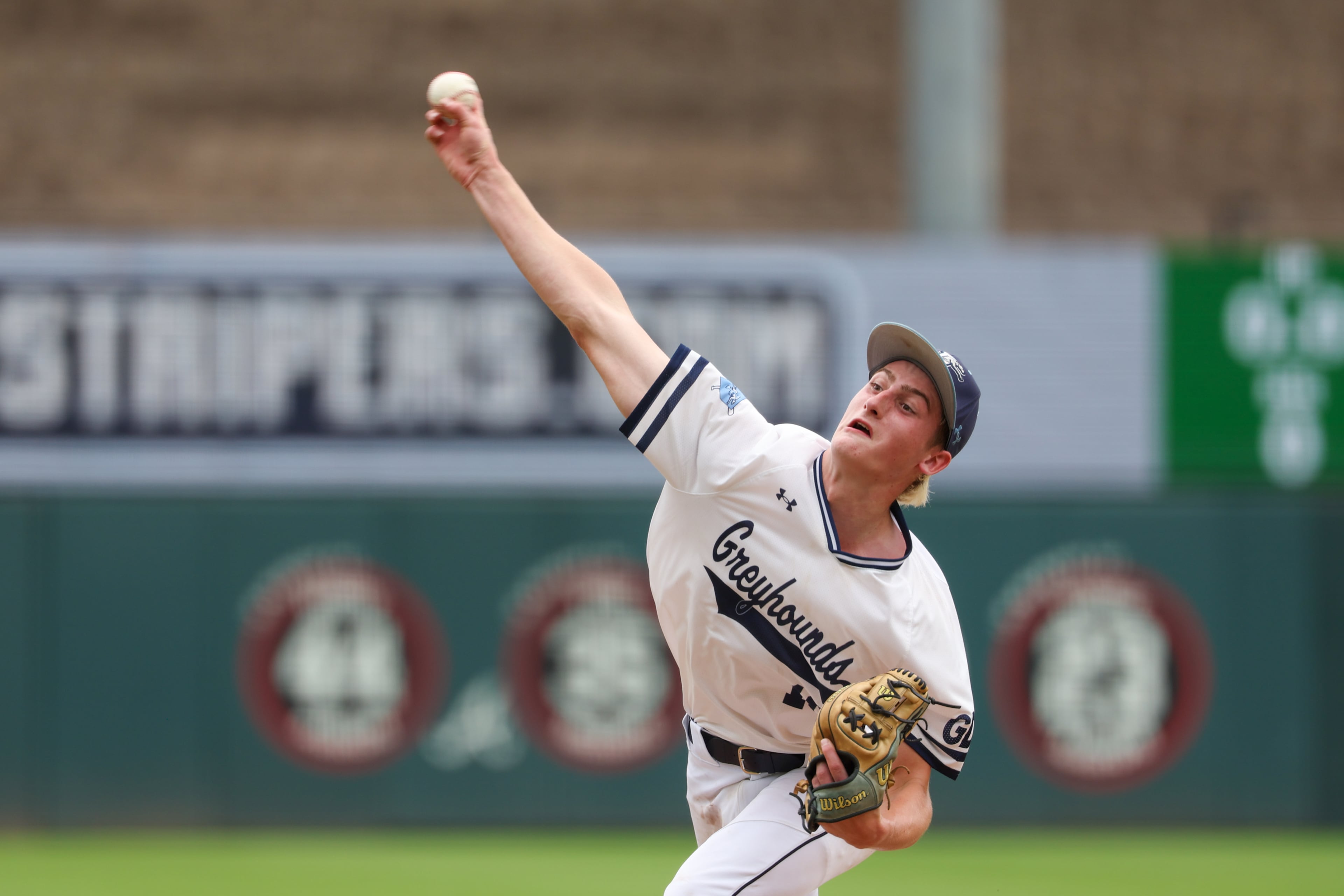 Pope’s Cal Pearson pitches against Loganville during the sixth inning of Game 2 of their GHSA Class 5A baseball championship series at Gwinnett Field on Tuesday, May 26, 2026, in Lawrenceville. (Arvin Temkar/AJC)