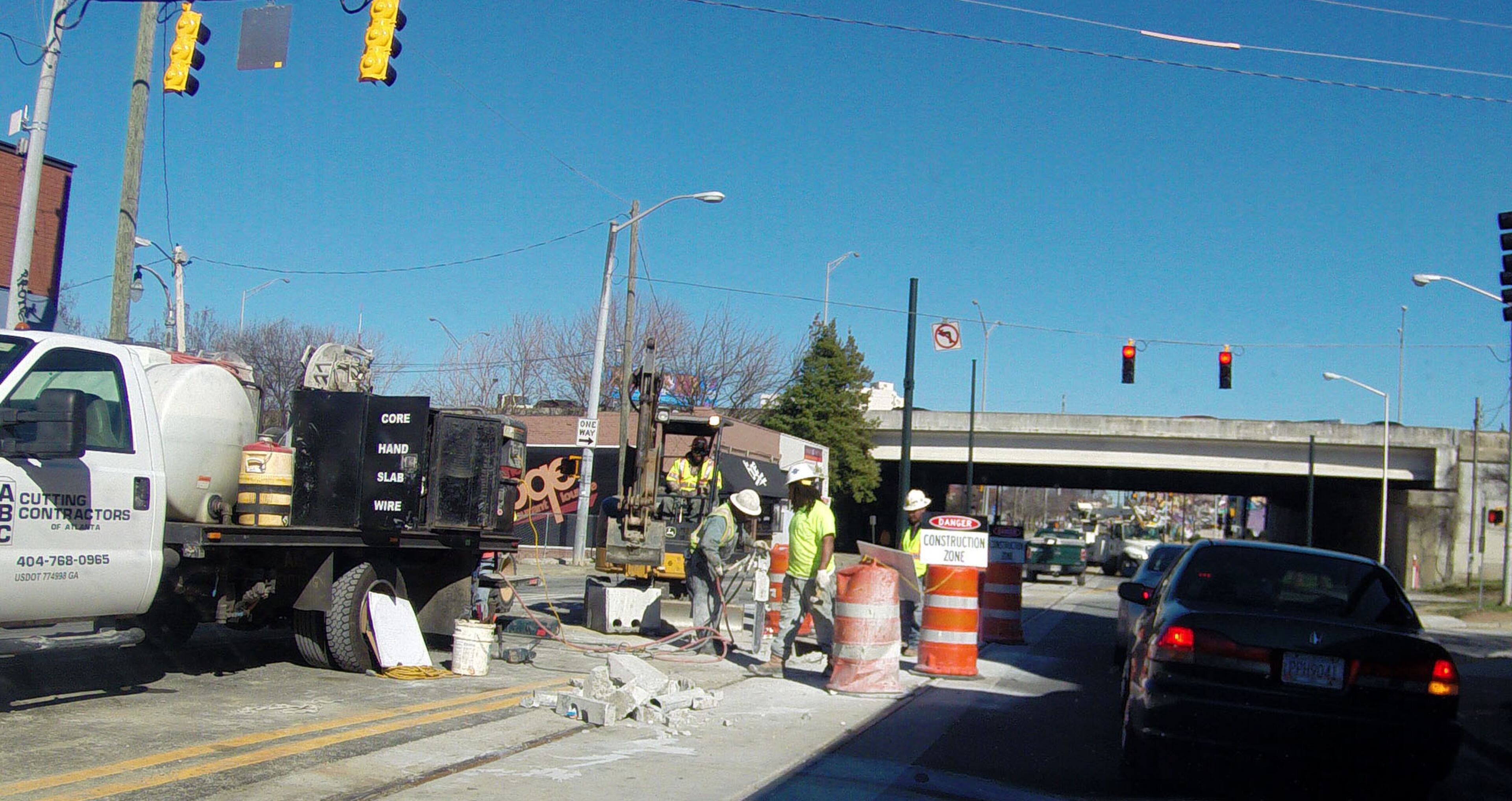 Trackwork under construction along Edgewood Ave. Photos along the route of the downtown streetcar, shot Thursday, February 27, 2014. Less than three months from the planned launch of the new Atlanta Streetcar service, the city has yet to decide who will operate and maintain it.