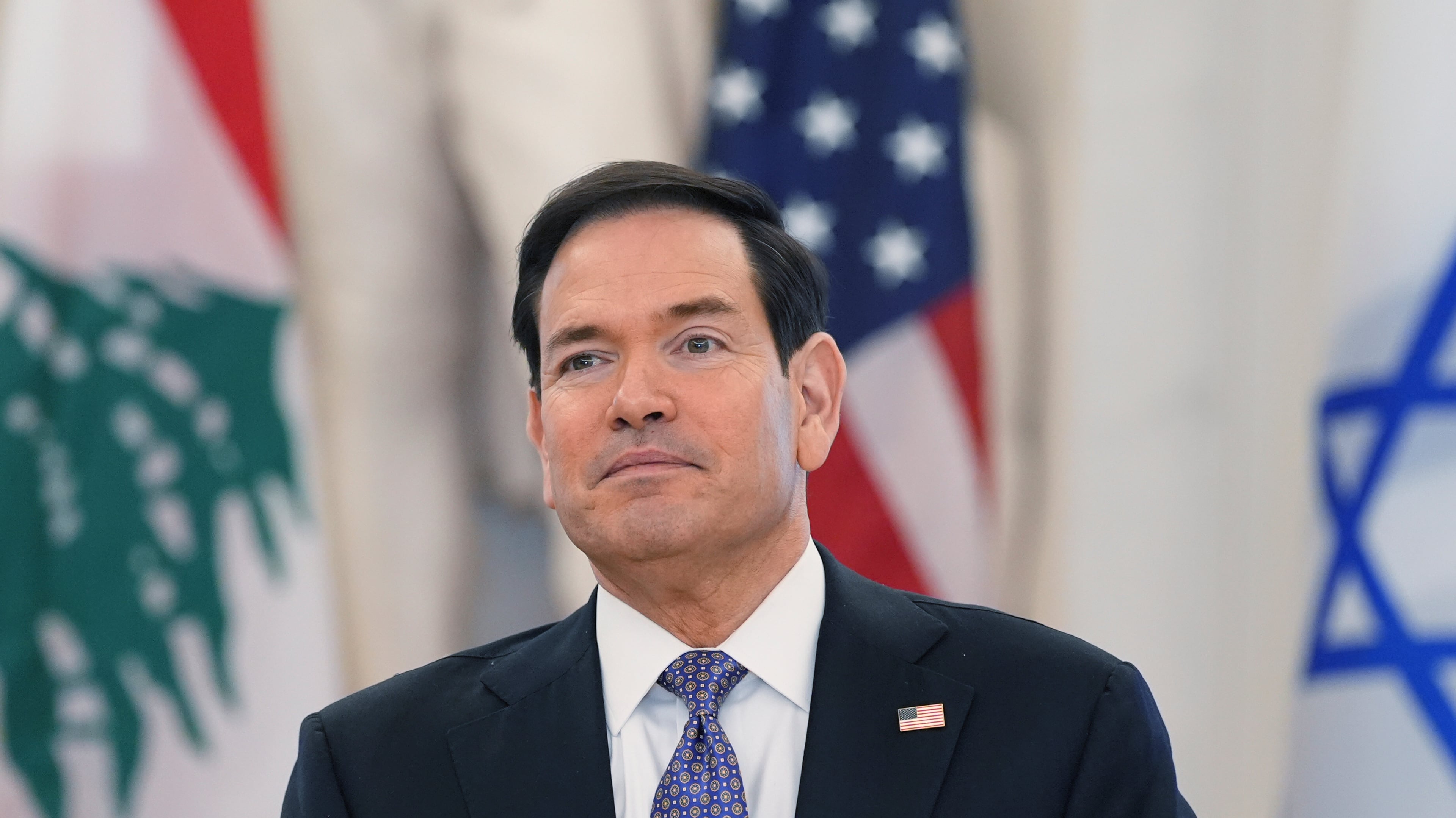 Secretary of State Marco Rubio smiles during a meeting at the State Department in Washington, Tuesday, April 14, 2026. (AP Photo/Jacquelyn Martin)