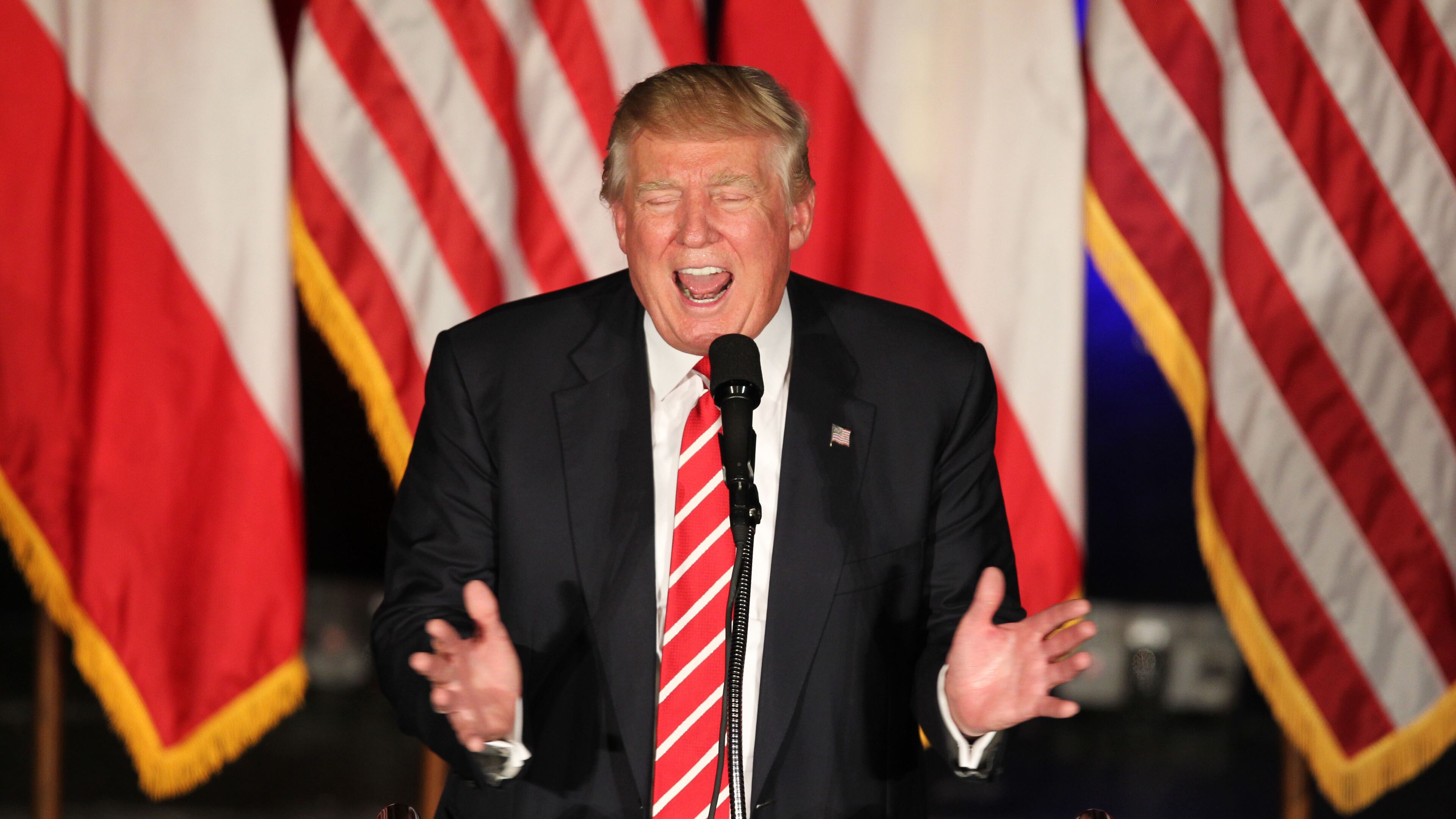 Donald Trump speaks at the Fox Theater on Wednesday afternoon at a rally in Downtown Atlanta. White nationalists have seized on Trump’s anti-immigrant message. EMILY JENKINS/ EJENKINS@AJC.COM