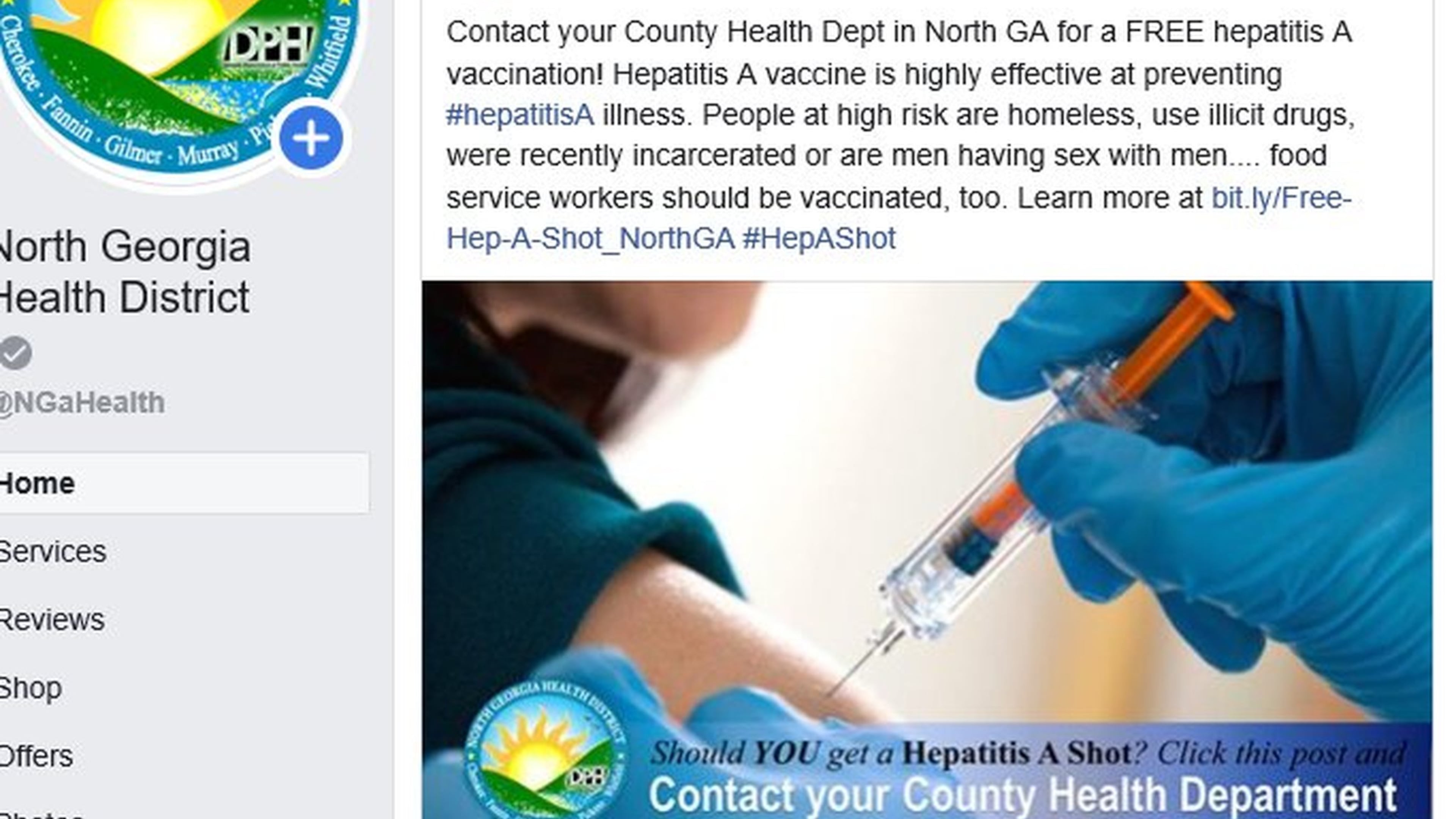 This is one of the social media posts Georgia’s Department of Public Health used in beating back, so far, a Hepatitis A outbreak that made its way into the state. The population at risk is often transient and shy of contact with government. (Photo courtesy of Georgia Department of Public Health)