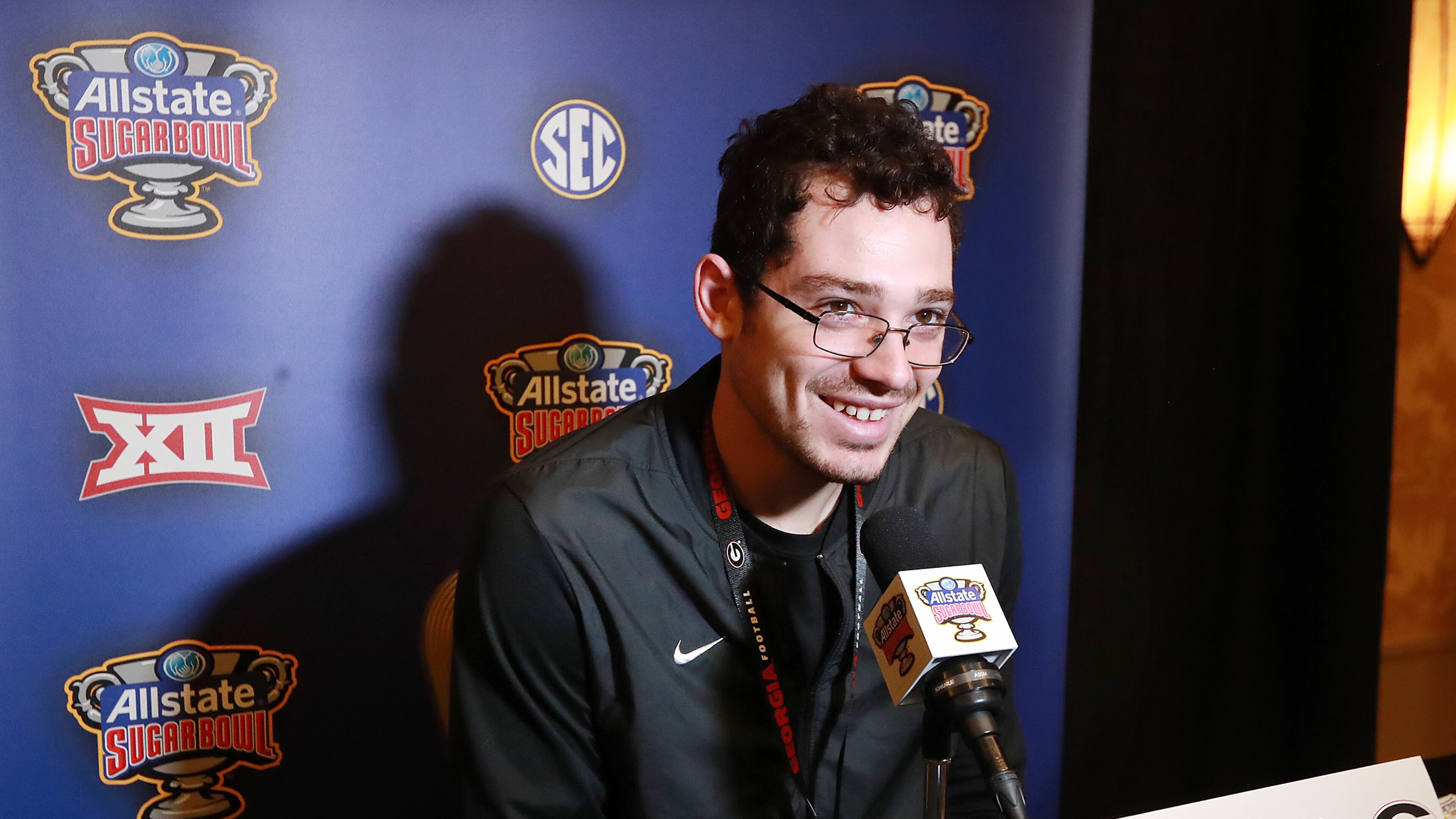 December 29, 2019 New Orleans: Georgia place kicker Rodrigo Blankenship takes questions from the media during the Georgia Offense Press Conference for the Sugar Bowl against Baylor on Sunday, December 29, 2019, in New Orleans. Curtis Compton/ccompton@ajc.com