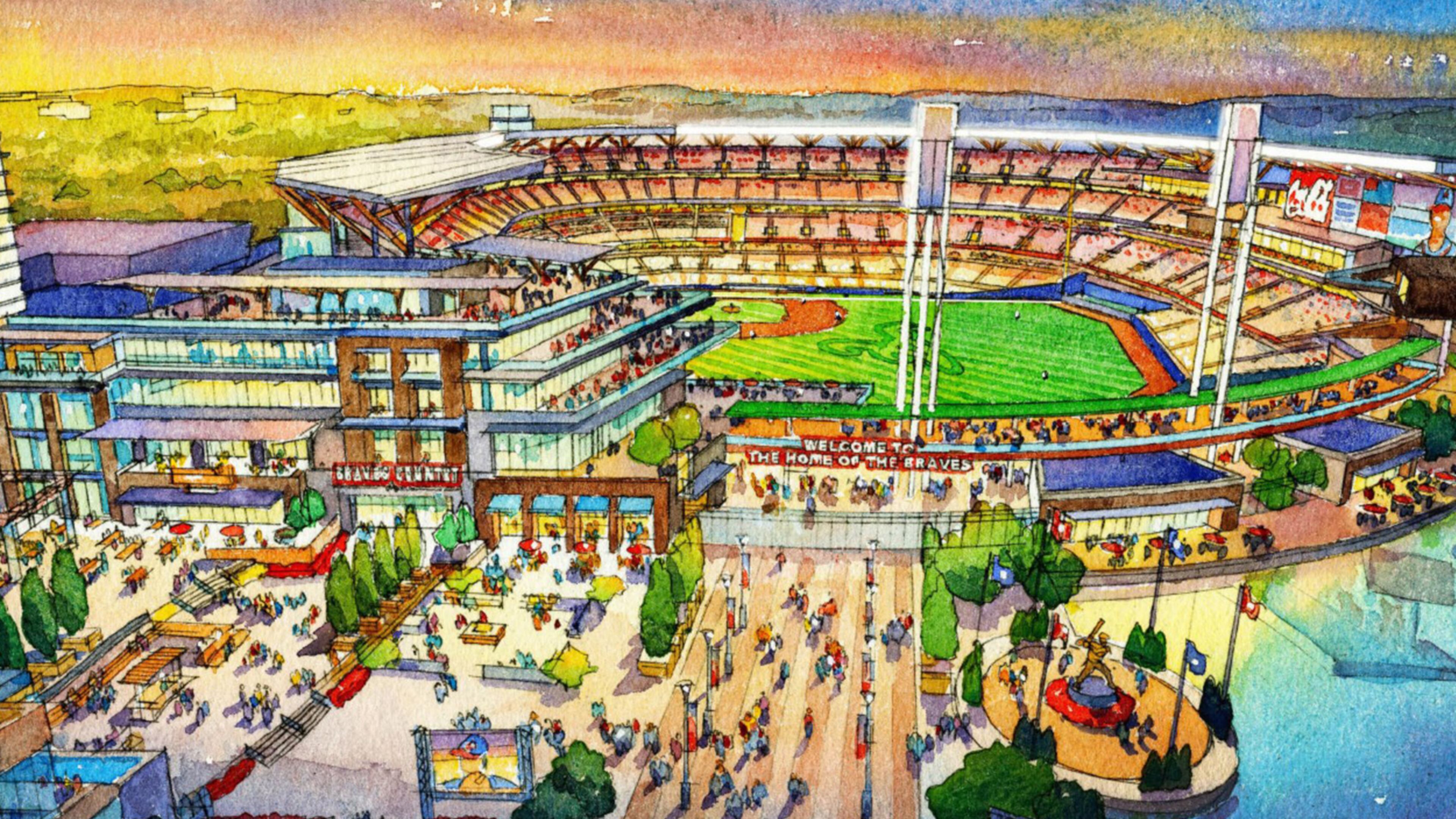 The Braves have said the mixture of bars, restaurants, retail, office, housing and hotel will cost $400 million to build.
