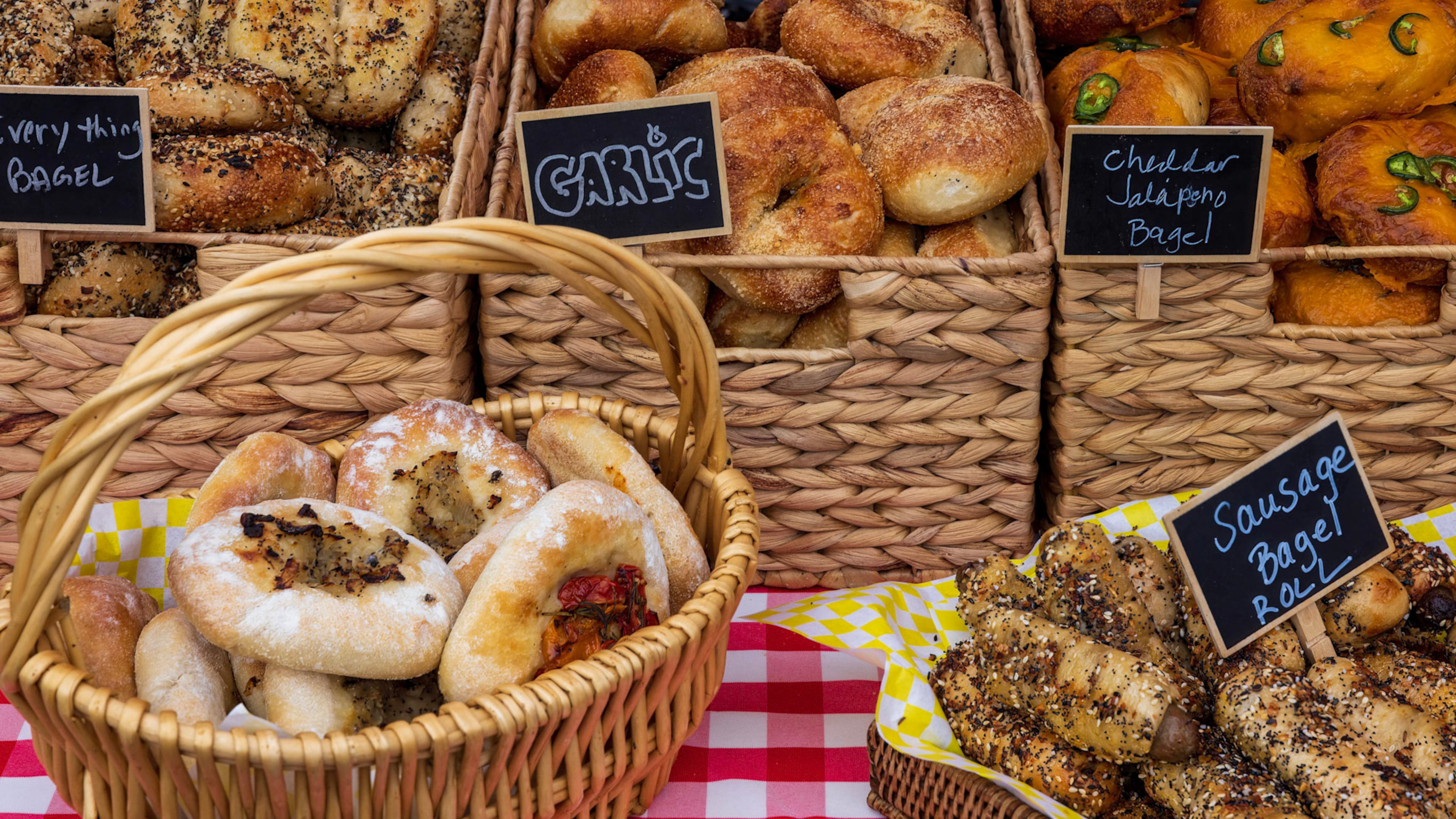 Bagels and schmear from the Bronx Bagel Buggy. Courtesy of Doug Sturgess Photography
