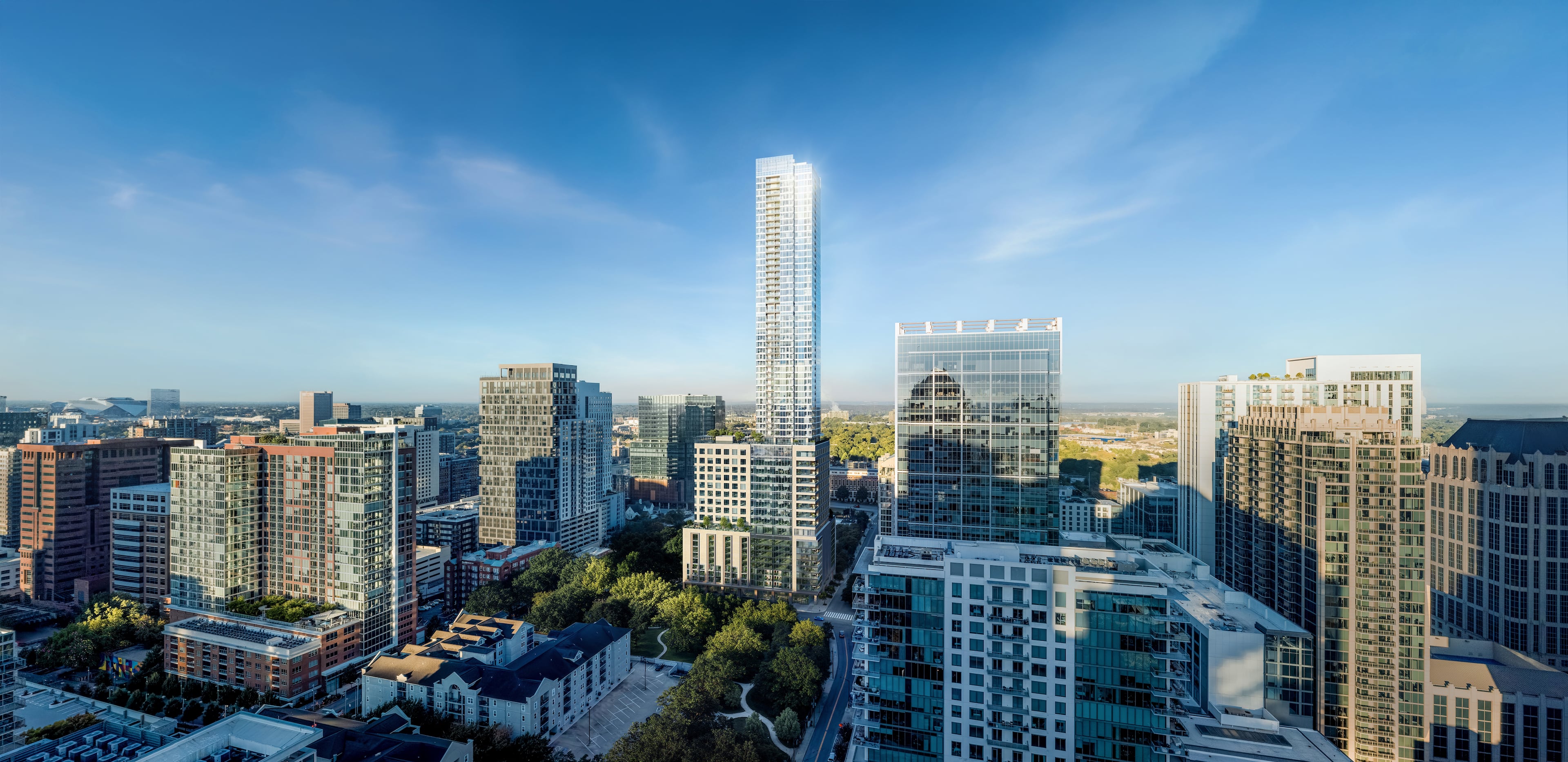 This is a rendering of Rockefeller Group's new 60-story skyscraper at 1072 W Peachtree St. in Midtown, which includes eight floors of new office space. (Courtesy of Eleven Visualisation)