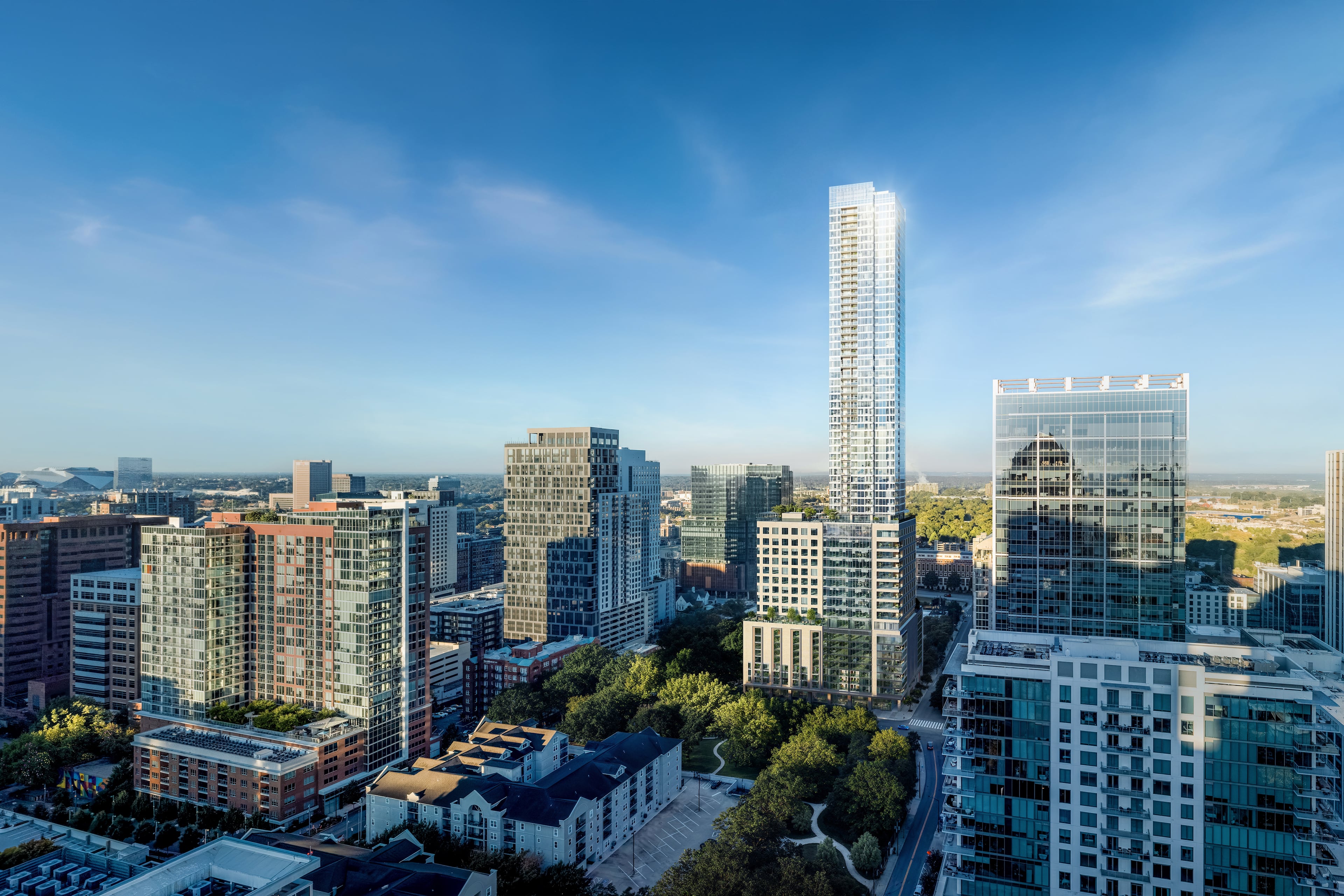 This is a rendering of Rockefeller Group's new 60-story skyscraper at 1072 W Peachtree St. in Midtown, which includes eight floors of new office space. (Courtesy of Eleven Visualisation)