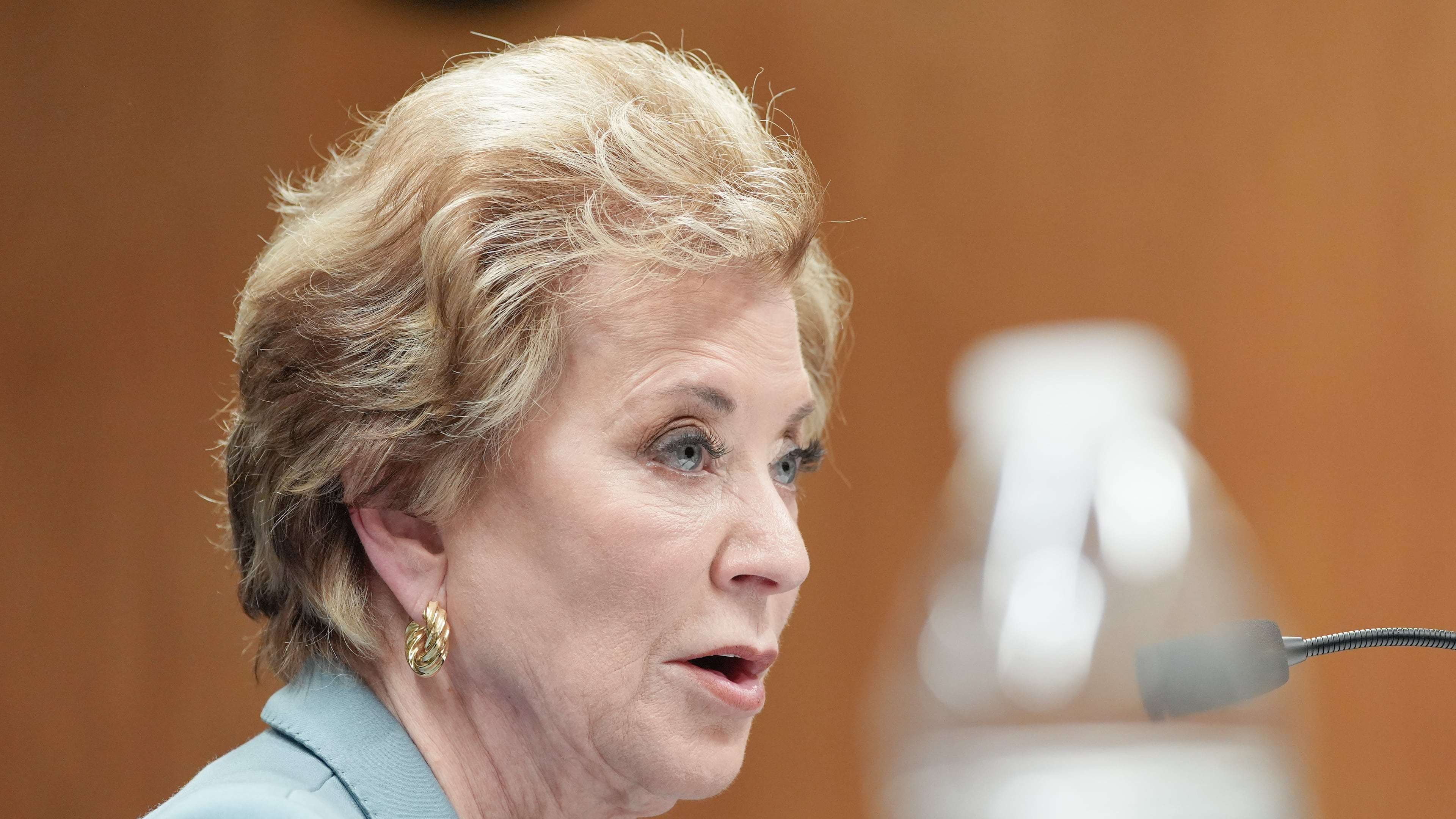 Education Secretary Linda McMahon testifies during a Senate Committee on Appropriations subcommittee hearing to examine proposed budget estimates and justification for fiscal year 2027 for the Department of Education on Capitol Hill, Tuesday, April 28, 2026, in Washington. (AP Photo/Mariam Zuhaib)