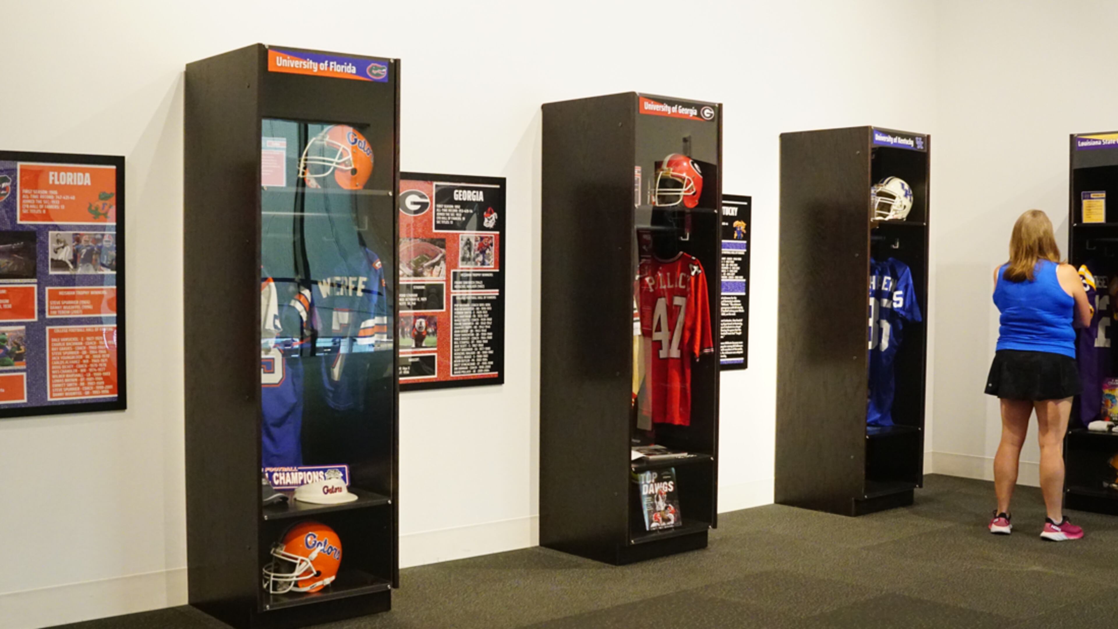 Hall curators have created an “Evolution of the SEC” exhibit. It features displays that tell the football stories of the schools that make up conference membership. And, yes, Texas and Oklahoma are represented but not to the extent of the current 14 members. The two Big 12 programs have been approved to join the league in 2025. (College Football Hall of Fame)
