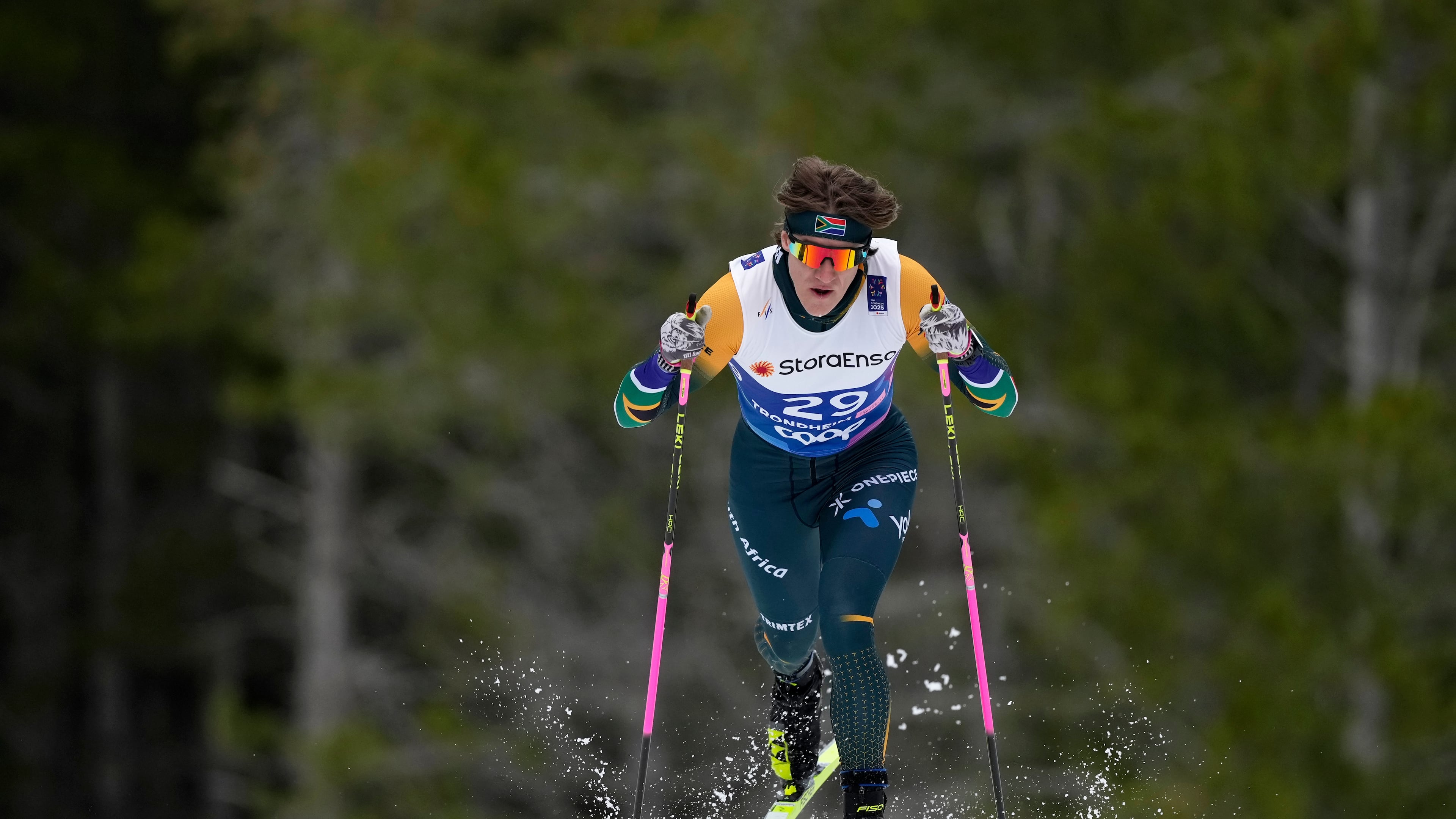 FILE - Matthew Smith, of South Africa, competes in the cross-country men's 7.5 km Interval Start Classic qualification race at the Nordic World Ski Championships in Trondheim, Norway, Wednesday, Feb. 26, 2025. (AP Photo/Matthias Schrader, File)