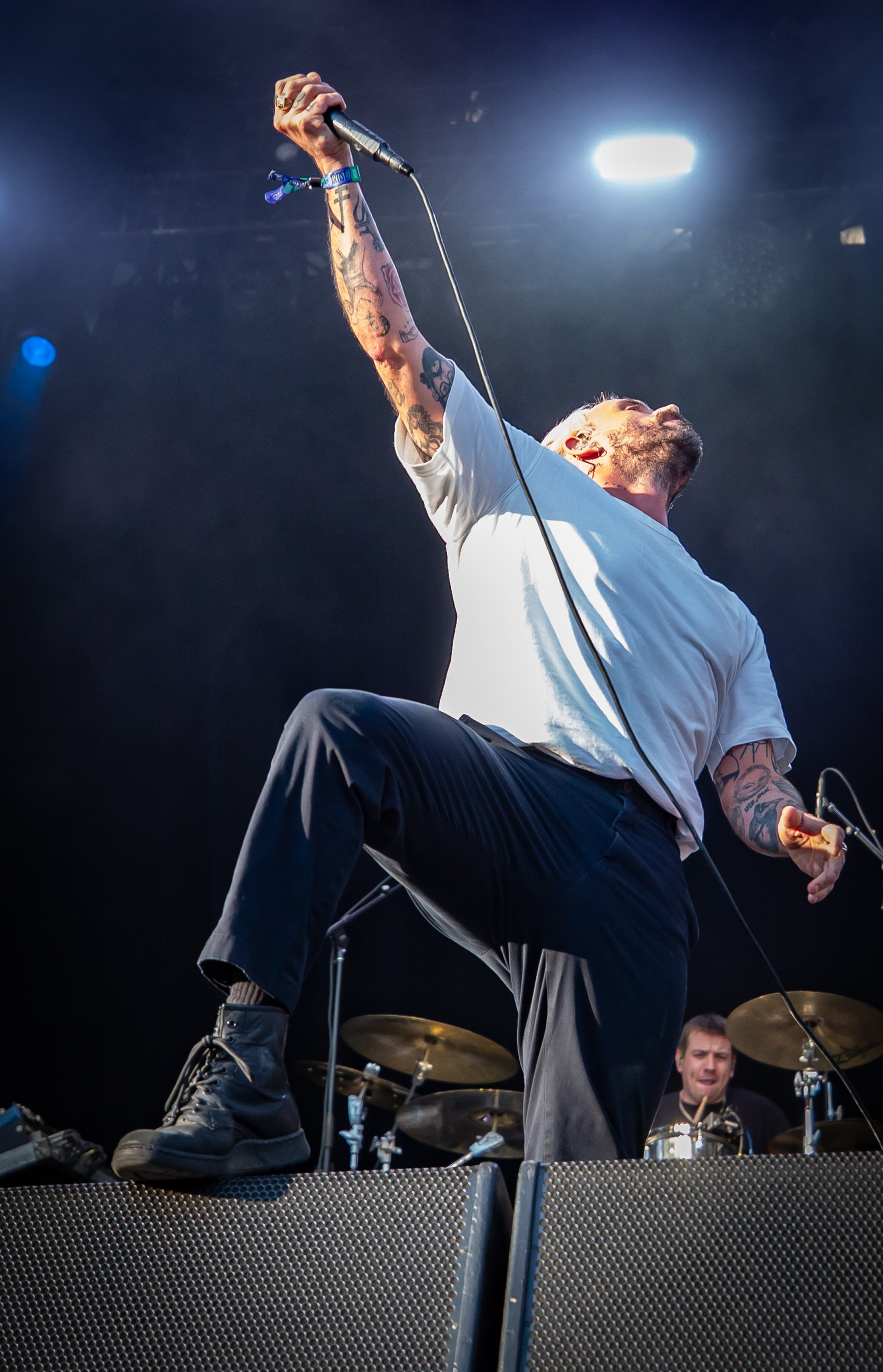 Idles frontman Joe Talbot performs on Friday, Sept. 19, 2025, in Atlanta’s Piedmont Park during the first day of Shaky Knees. (Ryan Fleisher for the AJC)
