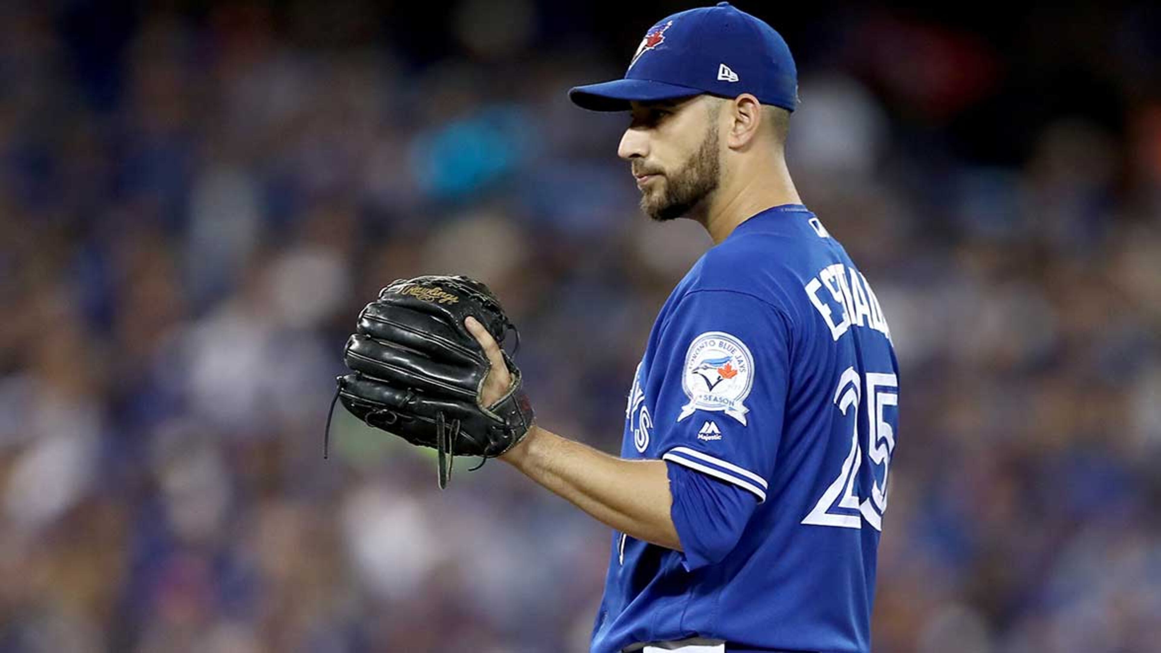 Blue Jays starter Marco Estrada looks on in the third inning of Wednesday's game.
