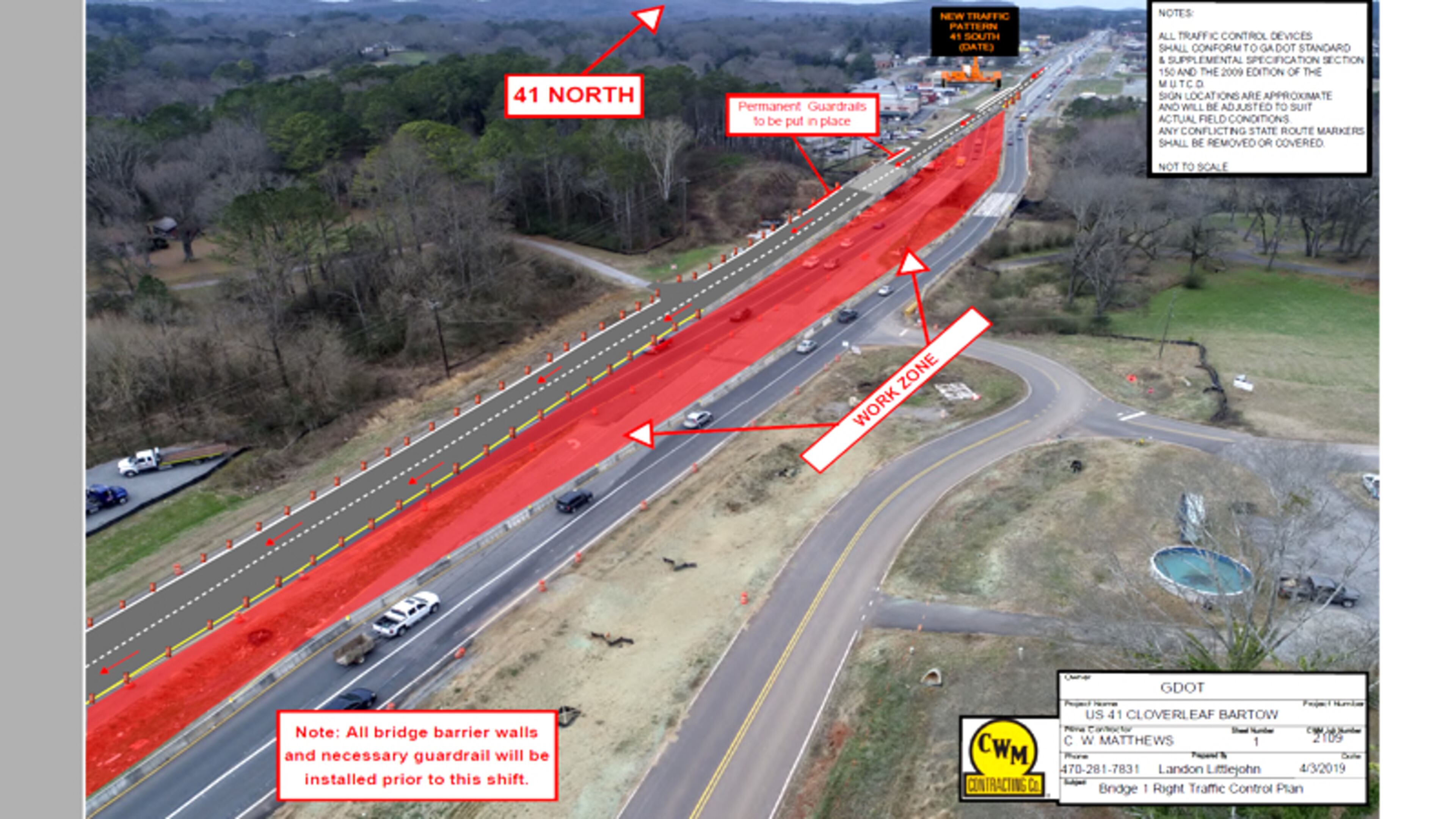 Photo illustration depicts how U.S. 41 will be shifted onto a new bridge over Pettit Creek near Cartersville. GEORGIA DEPARTMENT OF TRANSPORTATION