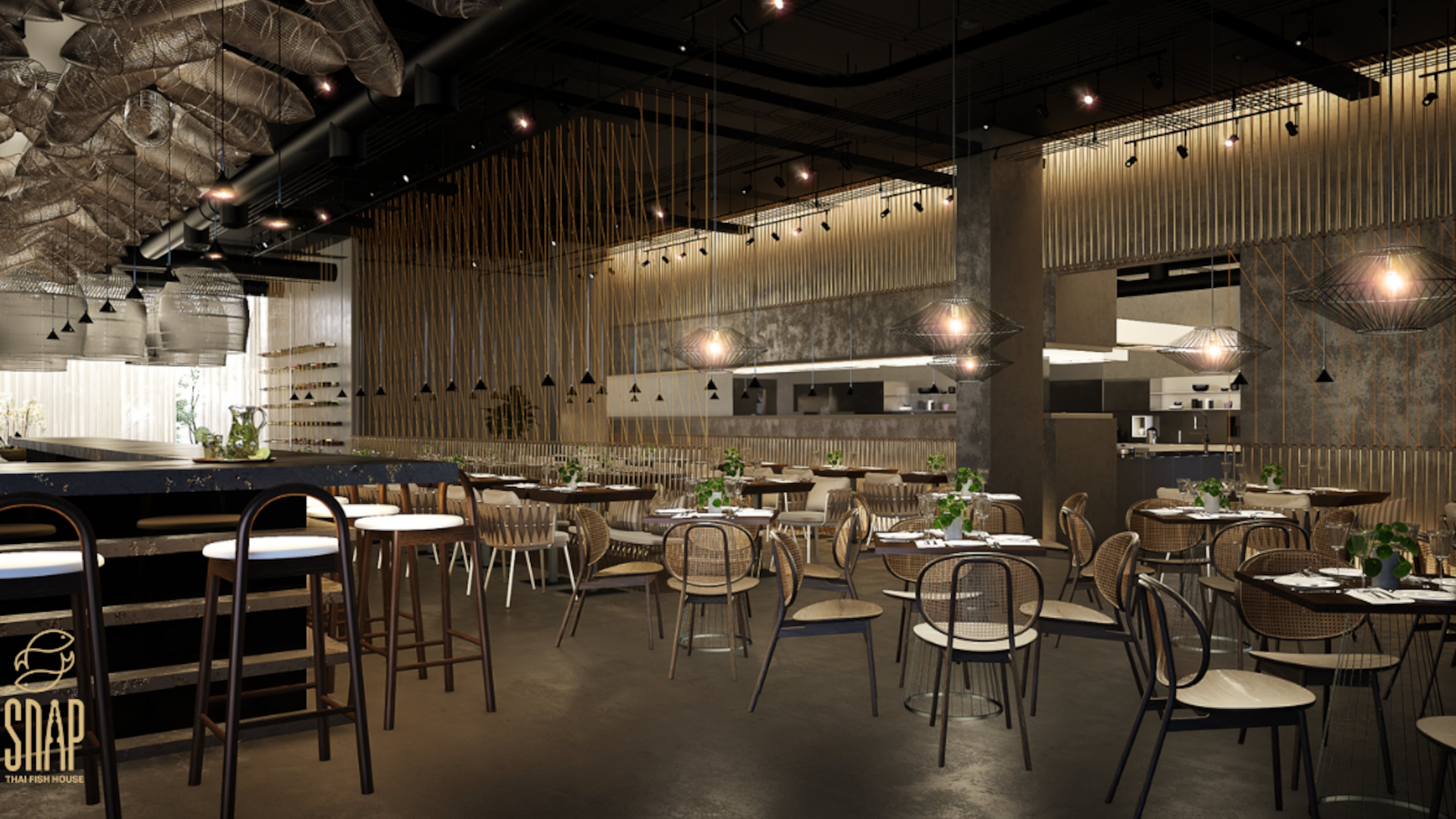 A rendering of the interior of Snap Thai Fish House in Buckhead. / Courtesy of Snap Thai Fish House