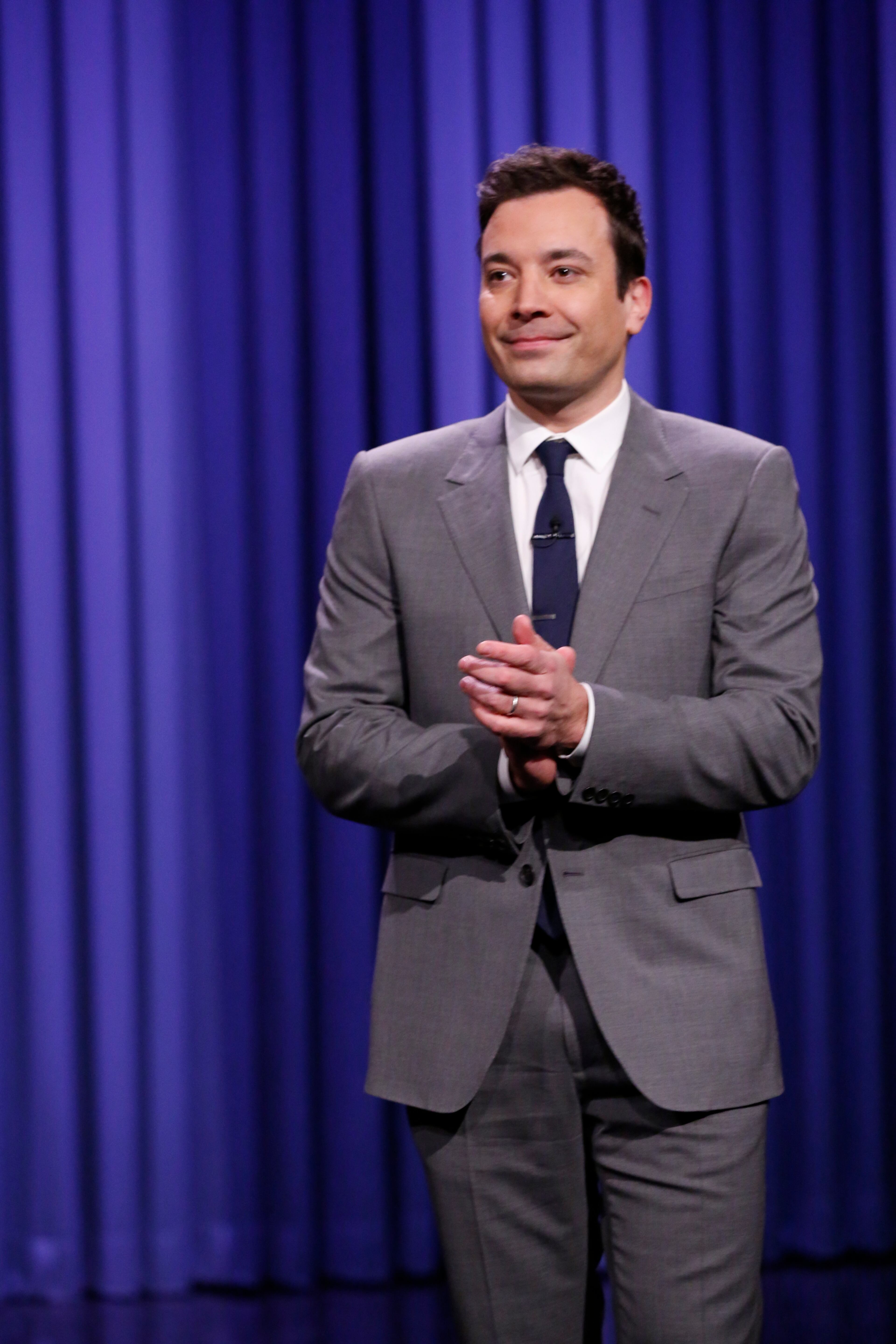 In this photo provided by NBC, Jimmy Fallon appears during his "The Tonight Show" debut on Monday, Feb. 17, 2014, in New York. Fallon departed from the network's "Late Night" on Feb. 7, 2014, after five years as host, and is now the host of "The Tonight Show," replacing Jay Leno after 22 years.