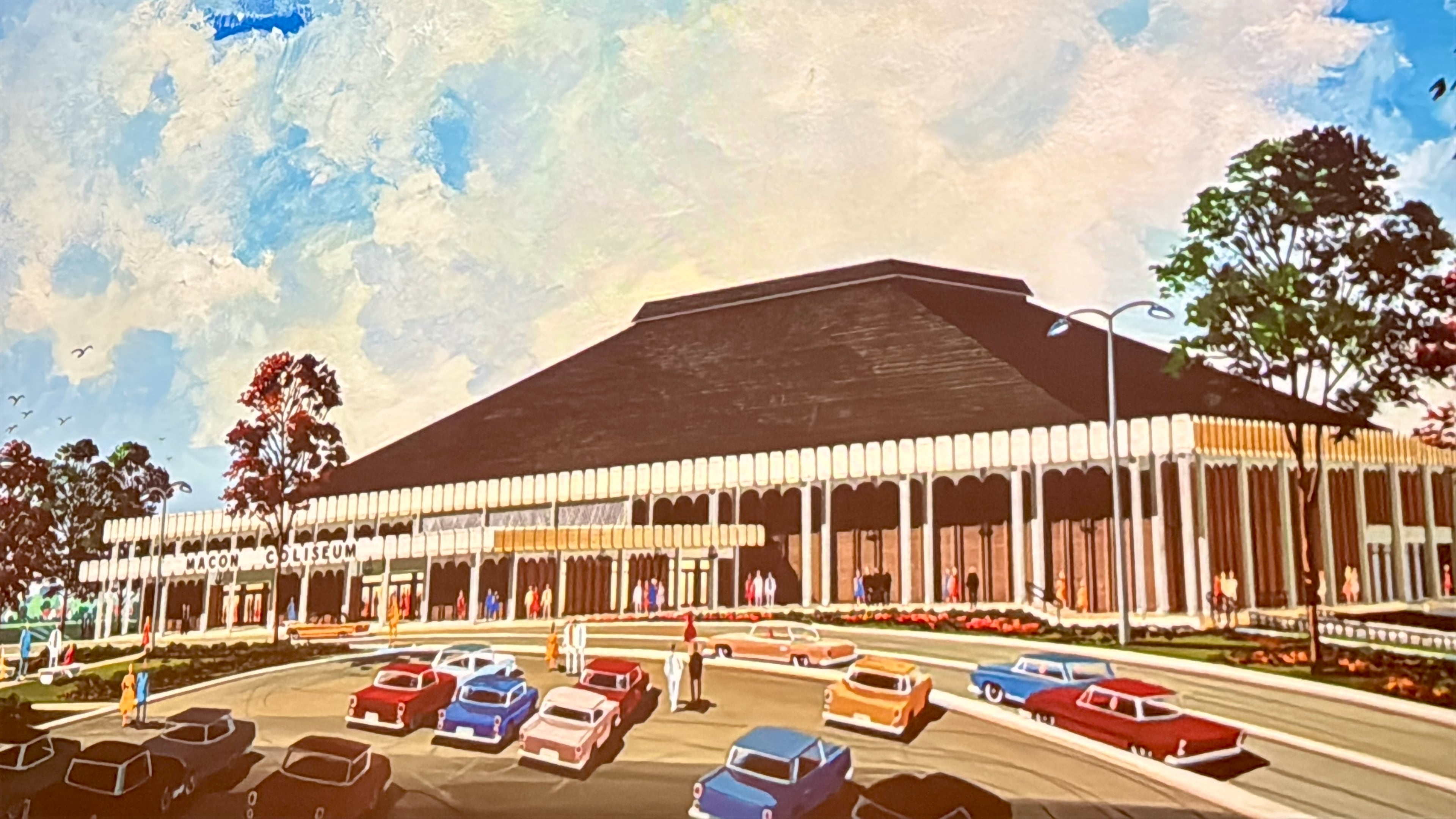 An artistic rendering of the Macon Coliseum from its early days. The storied venue for sports and music in Macon, Georgia opened its doors in 1968. It will be replaced by a new arena slated to open in summer 2028. (Macon-Bibb County)