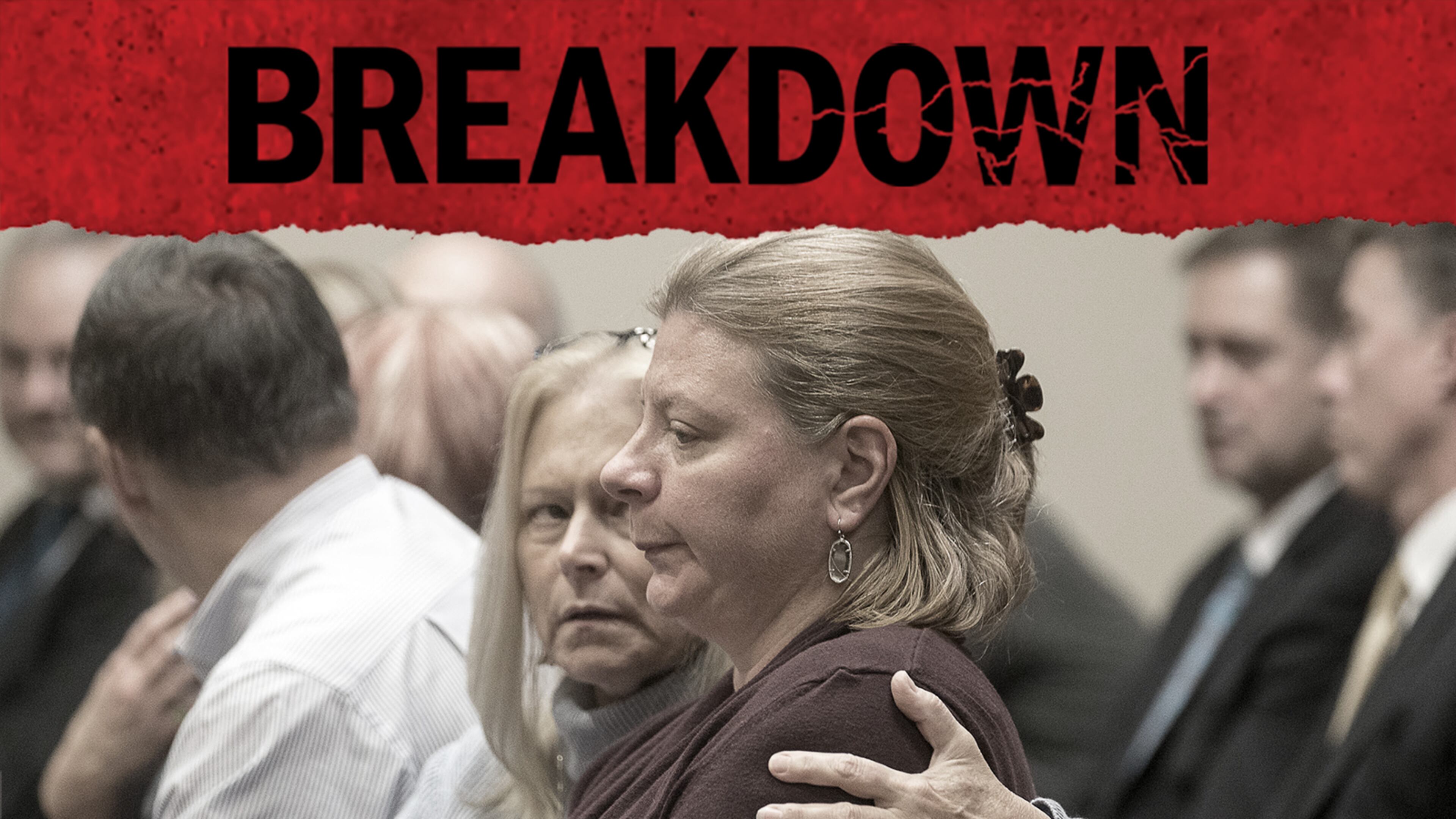 Katherine Olsen, right, wife of former DeKalb County Police officer Robert Olsen, is consoled after her husband was sentenced to 20 years, with a mandatory of 12 years to serve, on Nov. 1, 2019. (Alyssa Pointer/Atlanta Journal Constitution)