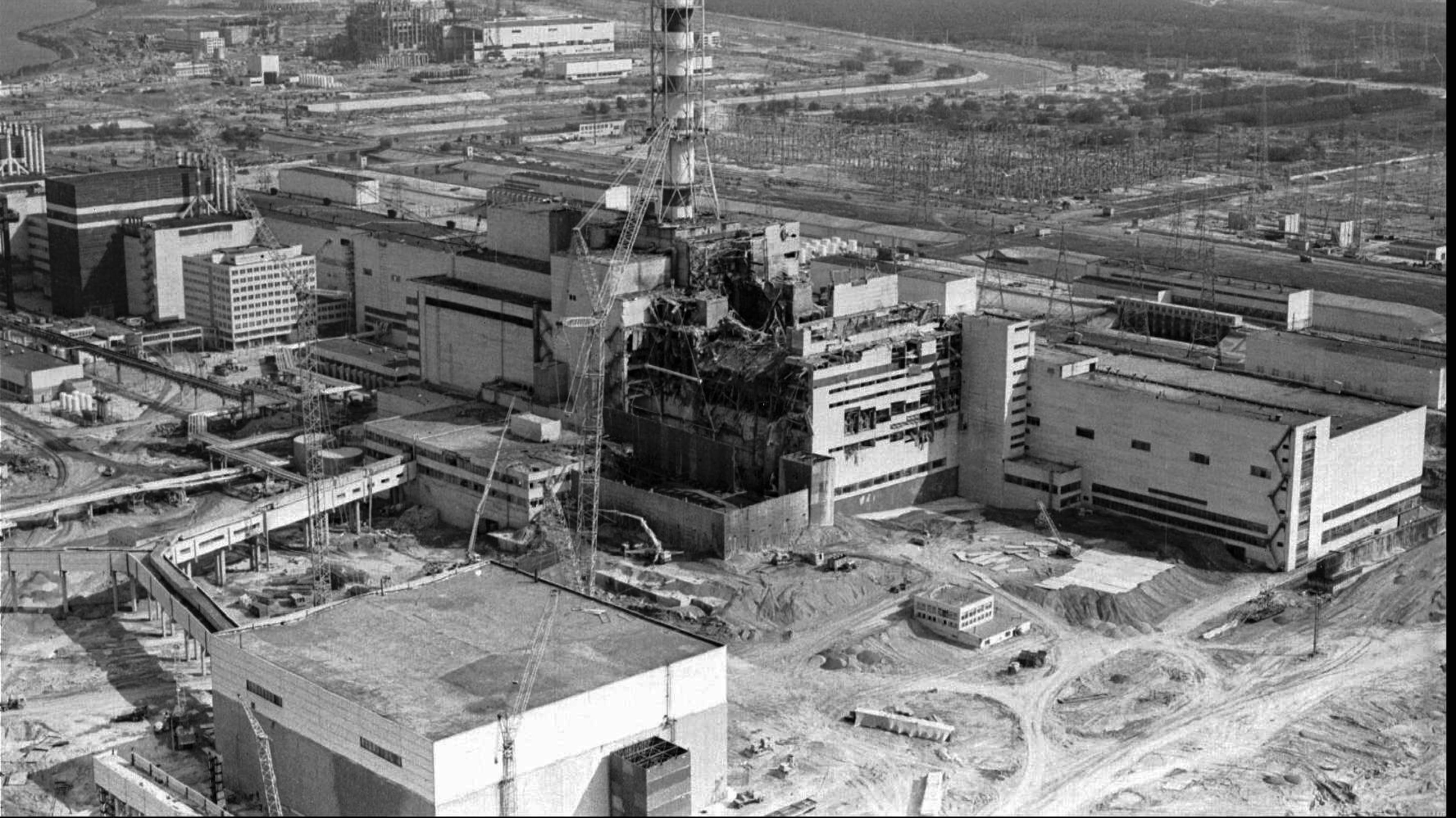 FILE - The Chernobyl nuclear plant is seen in an aerial view, showing the damage from an explosion and fire on April 26, 1986, that sent a radioactive plume over Europe. (AP Photo/ Volodymyr Repik, File)