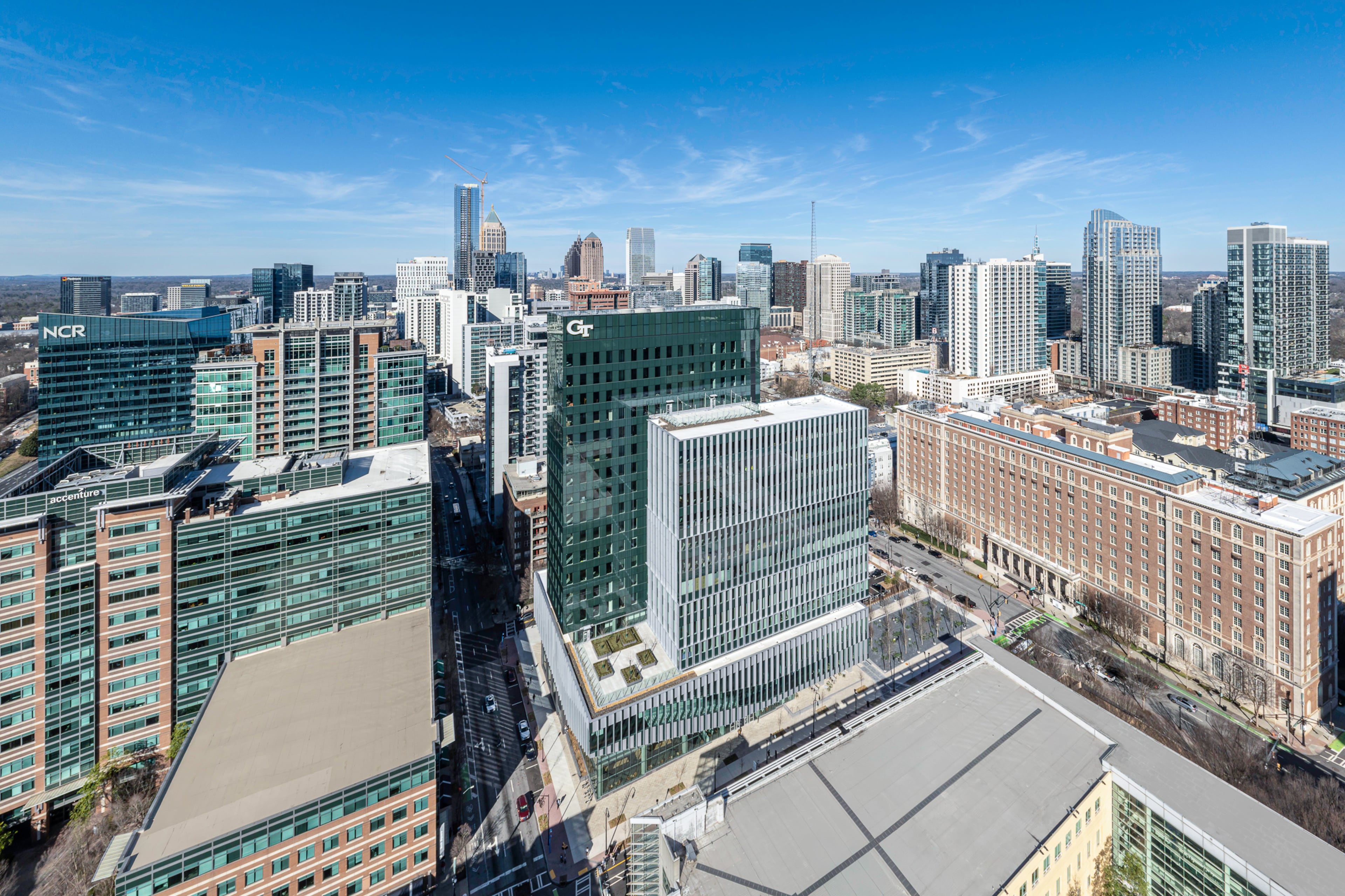This photo shows a two-tower development by Georgia Tech that will house the institute's industrial engineering and business programs in Midtown. A ribbon-cutting celebrating the project's completion took place Friday, Sept. 18, 2026. (Courtesy of Jonathan Hillyer)