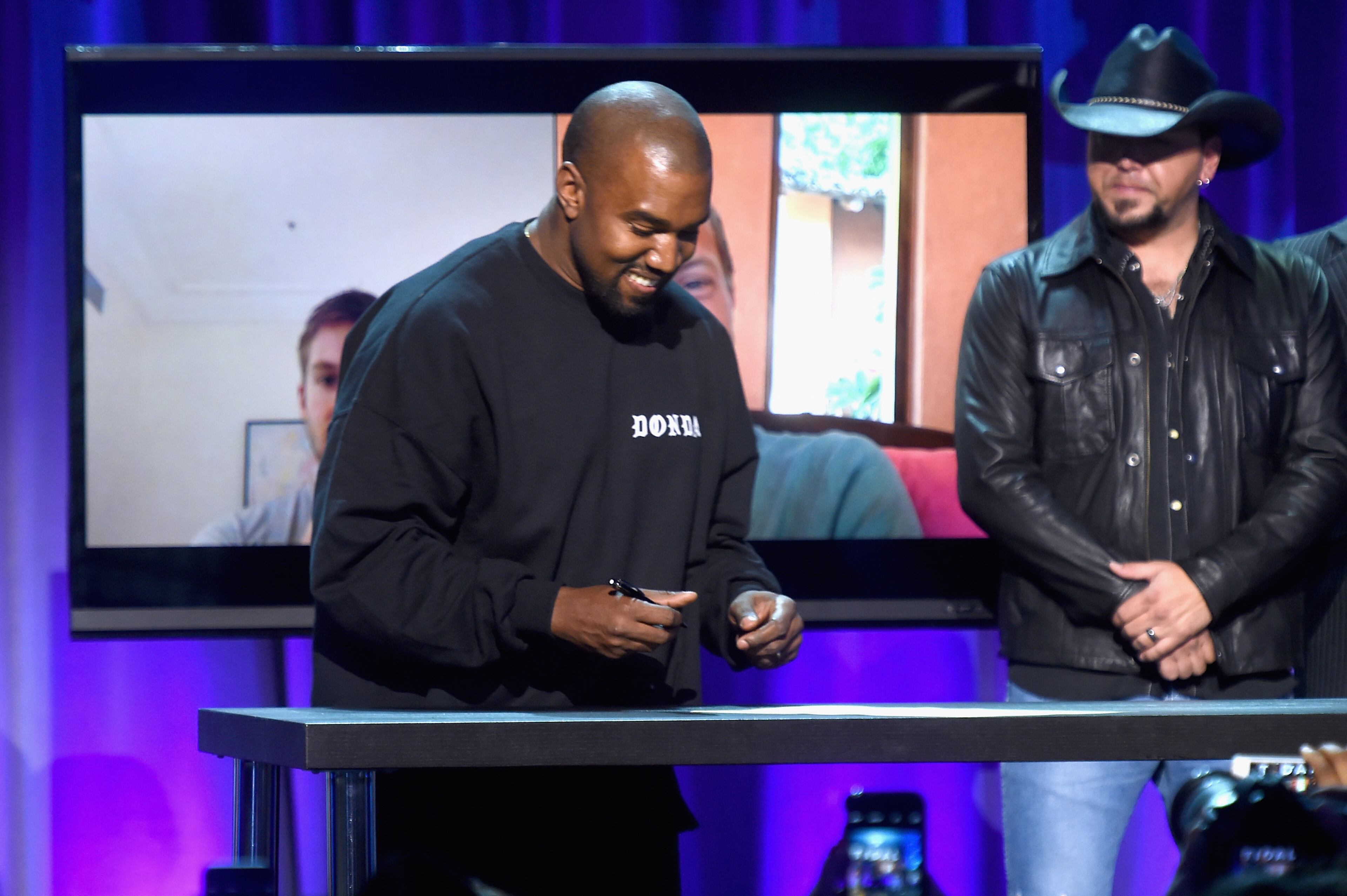 NEW YORK, NY - MARCH 30: Kanye West onstage at the Tidal launch event #TIDALforALL at Skylight at Moynihan Station on March 30, 2015 in New York City. (Photo by Jamie McCarthy/Getty Images for Roc Nation)