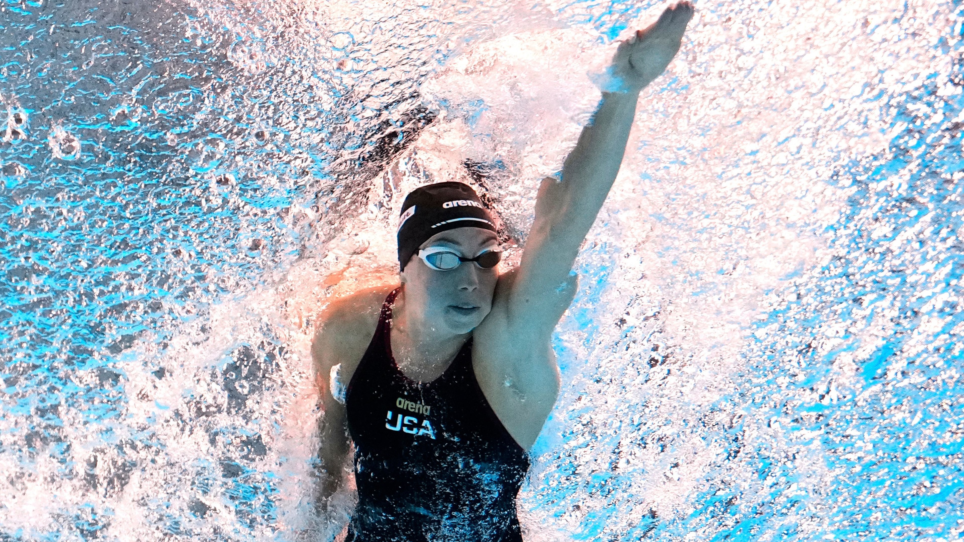 FILE - Gretchen Walsh, of the United States, competes in the women's 50-meter freestyle final at the World Aquatics Championships in Singapore, Aug. 3, 2025. (AP Photo/Lee Jin-man, File)