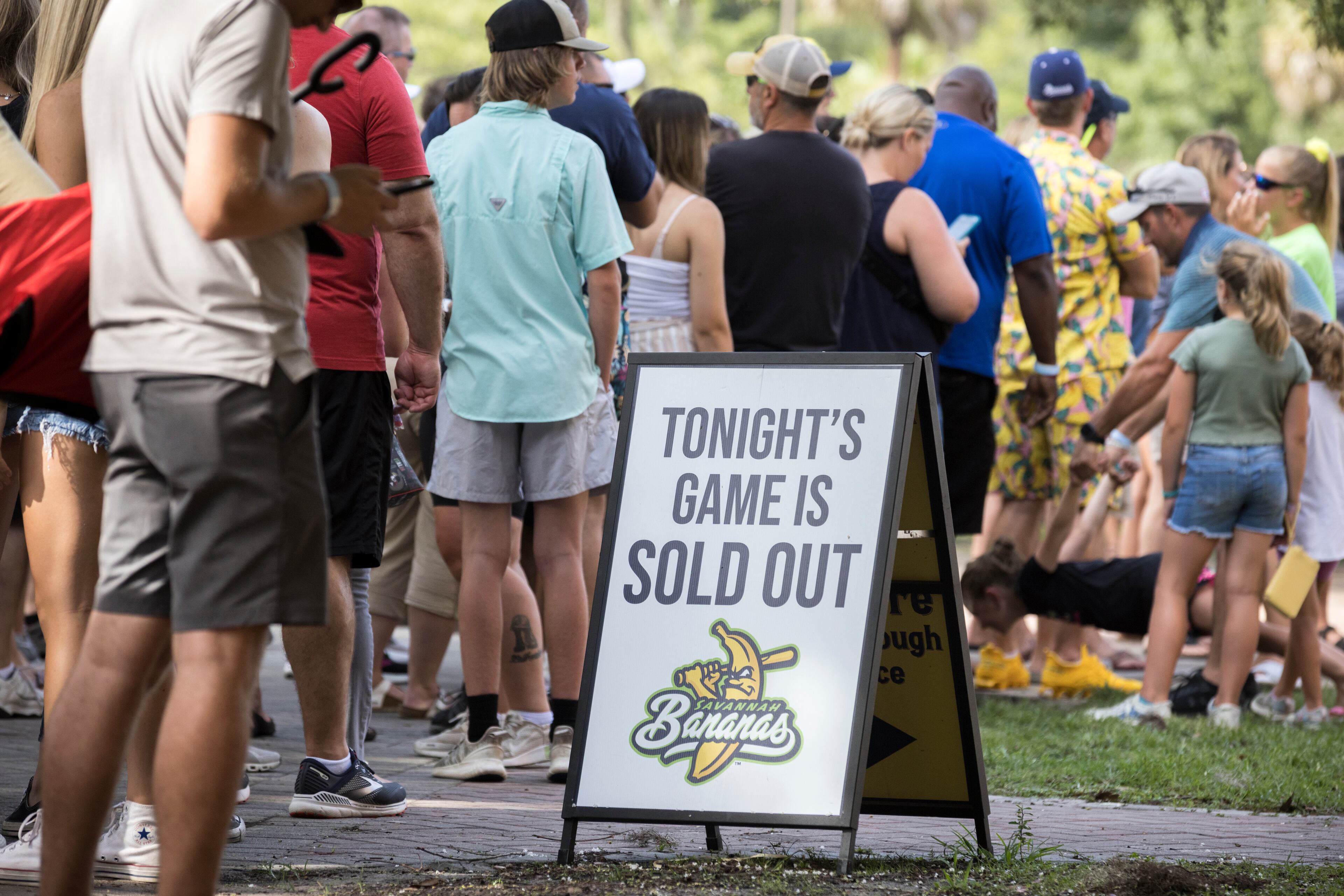 SAVANNAH, GA - JULY 12, 2022: Hundreds of fans line up outside the stadium before a game with the Holly Springs Salamanders at Historic Grayson Stadium. (AJC Photo/Stephen B. Morton)