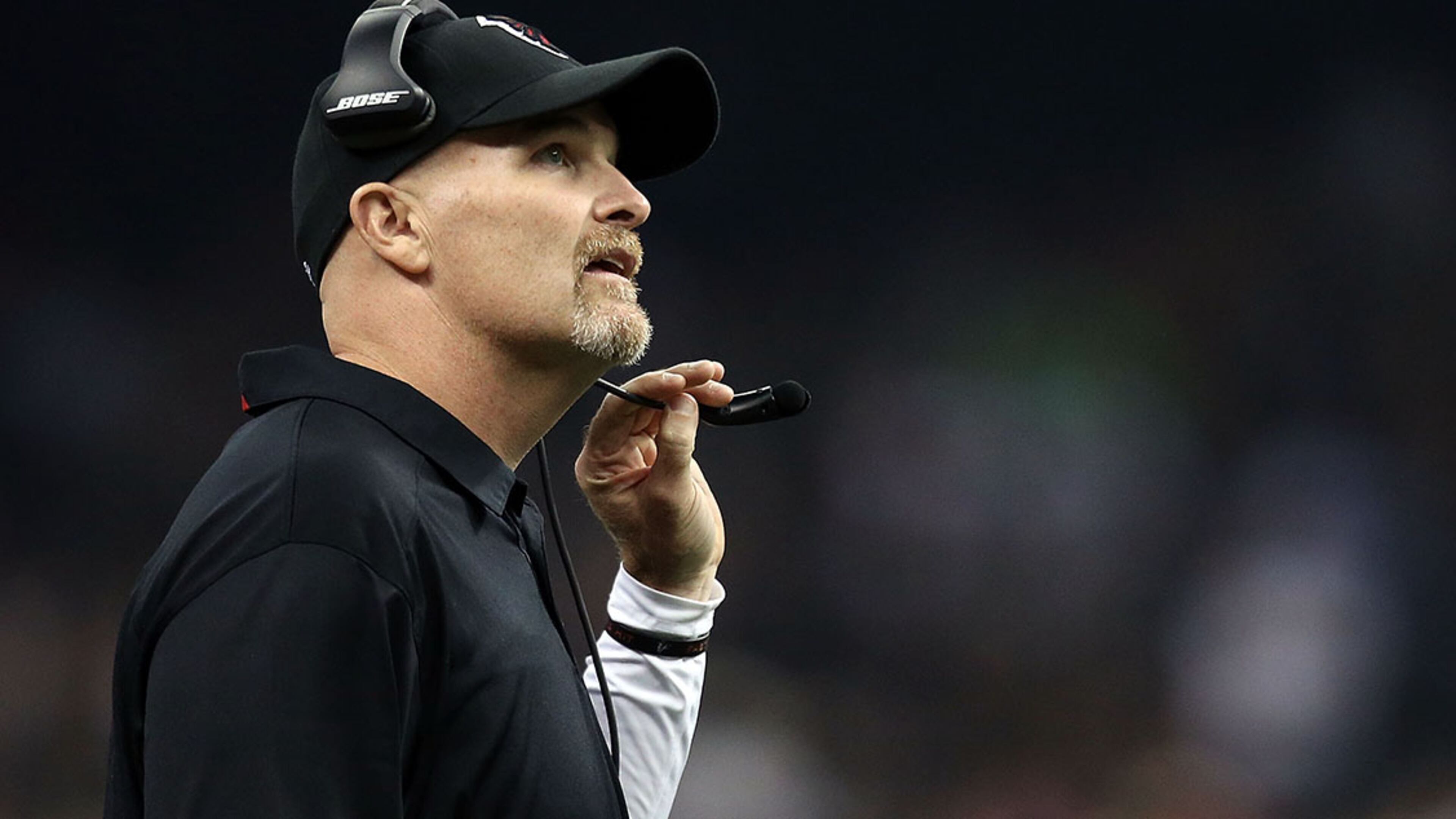 Falcons head coach Dan Quinn watches action during the second quarter of a game against the New Orleans Saints at the Mercedes-Benz Superdome on Oct. 15, 2015, in New Orleans. (Photo by Sean Gardner/Getty Images)