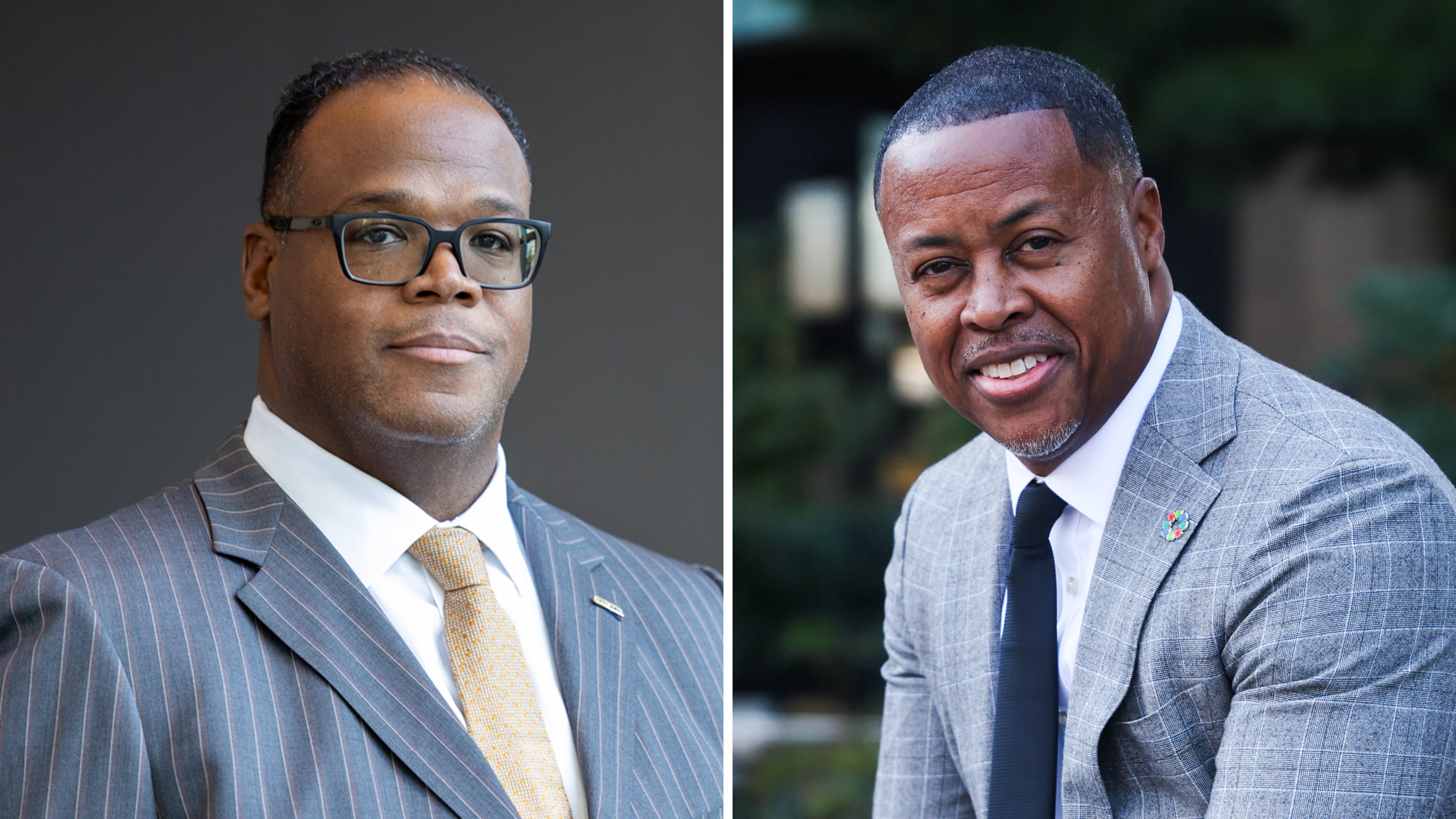 (From left) Interim MARTA General Manager and CEO Jonathan Hunt and Beltline CEO Clyde Higgs. Both faced questions from Atlanta City Council members this week regarding a vote last year to stop work on the Eastside light rail project. (Arvin Temkar/AJC 2025 and Abbey Cutrer/AJC 2025)