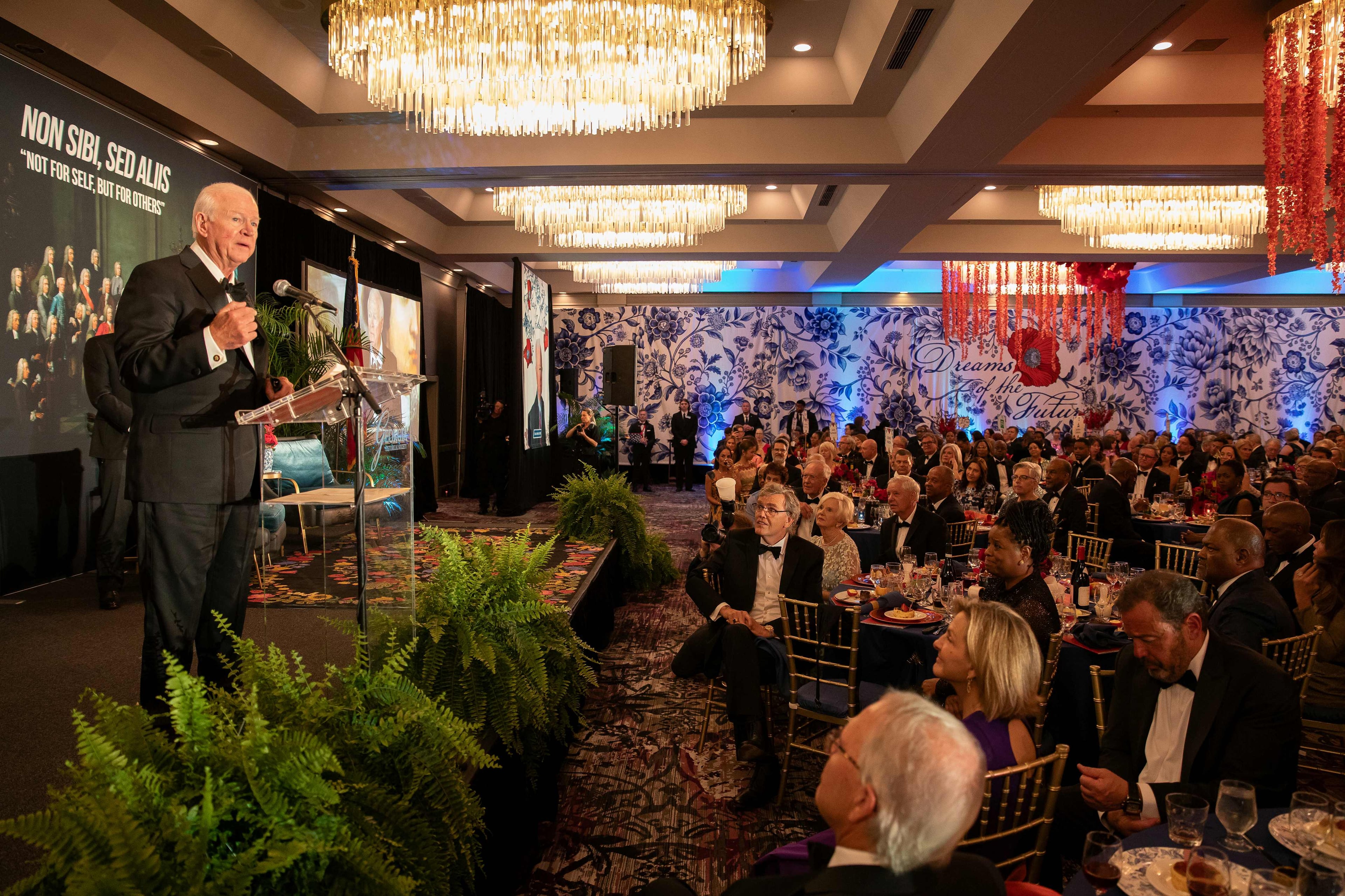 Former U.S. Sen. Saxby Chambliss (on stage) was one of two 2026 Georgia Trustees honored at the Georgia Historical Society Trustees Gala on April 18, 2026, in Savannah. (Courtesy of Georgia Historical Society)