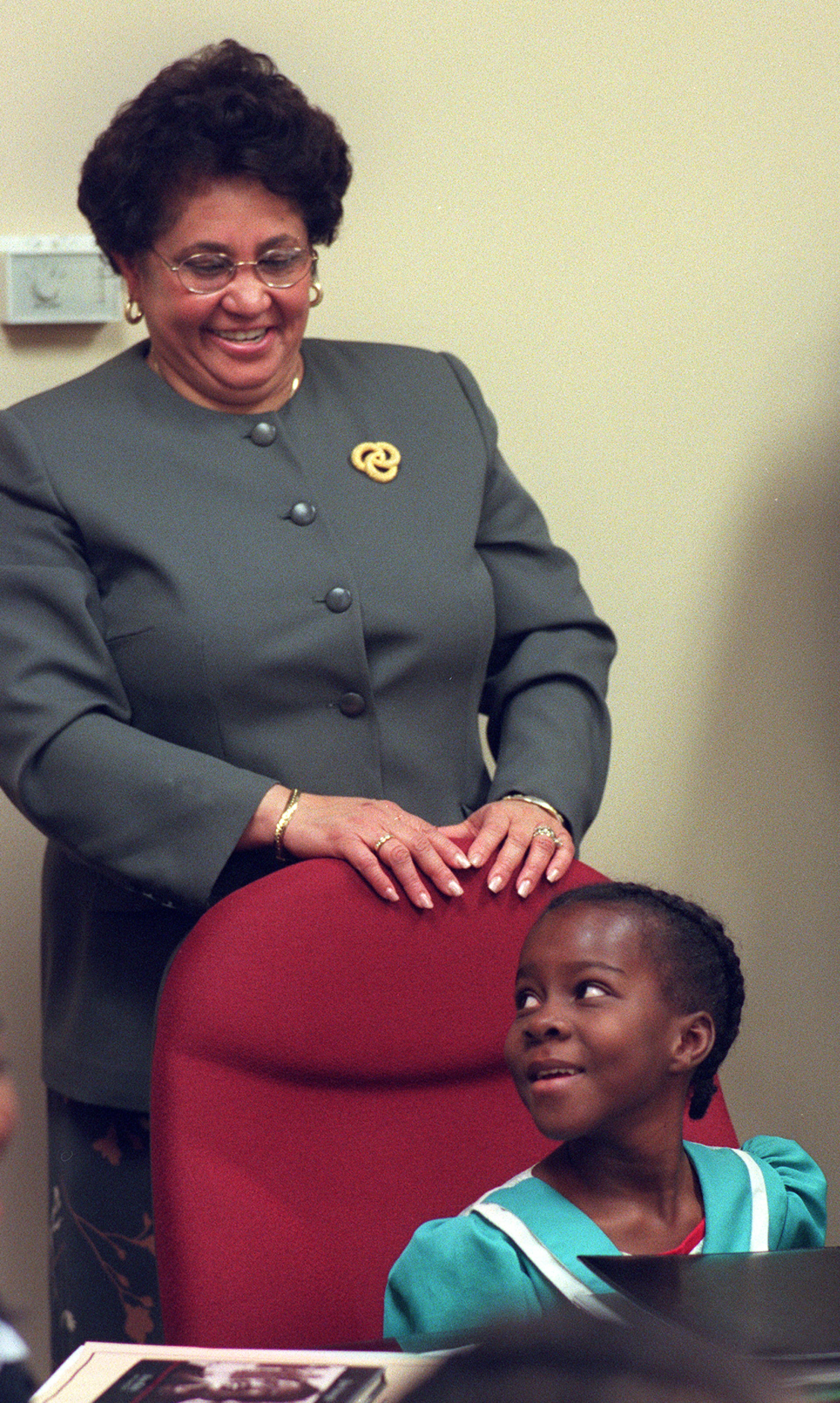 Students see what it's like to run a school system as part of the Job Shadow Program. Talesha Noble shadowing Superintendent Beverly Hall at the senior staff meeting. Nick Arroyo/AJC file