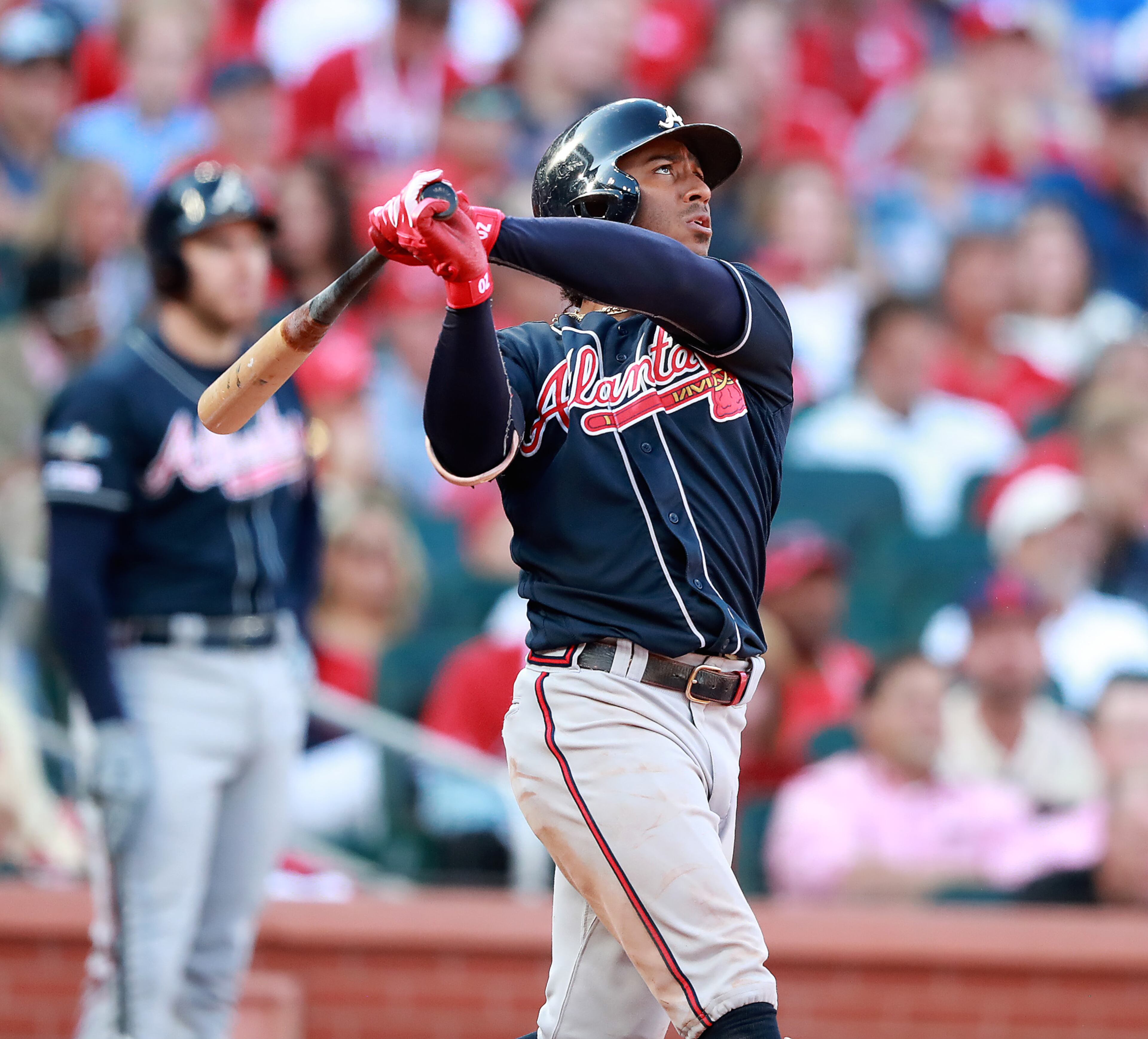 The two-run homer was the first of the postseason for Ozzie Albies and it gave the Braves a 4-3 lead in the fifth inning.