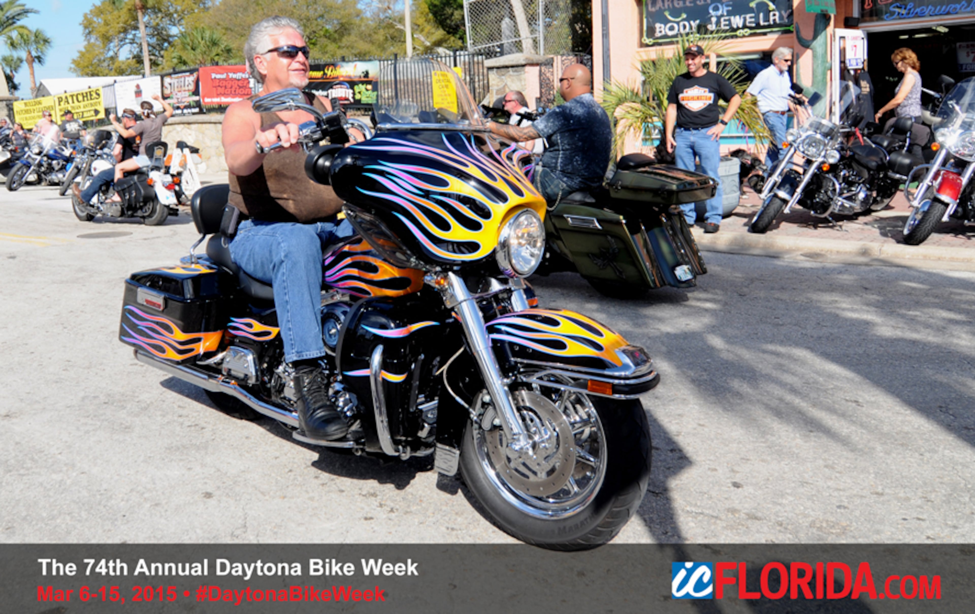Motorcycle enthusiasts from all over the globe converged on Daytona Beach for the 74th Annual Bike Week. The 10-day long celebration of the biker culture featured live entertainment, a ton of sunshine, lots of loud pipes, colorful characters and a sea of chrome-adorned, creatively decorated motorcycles.